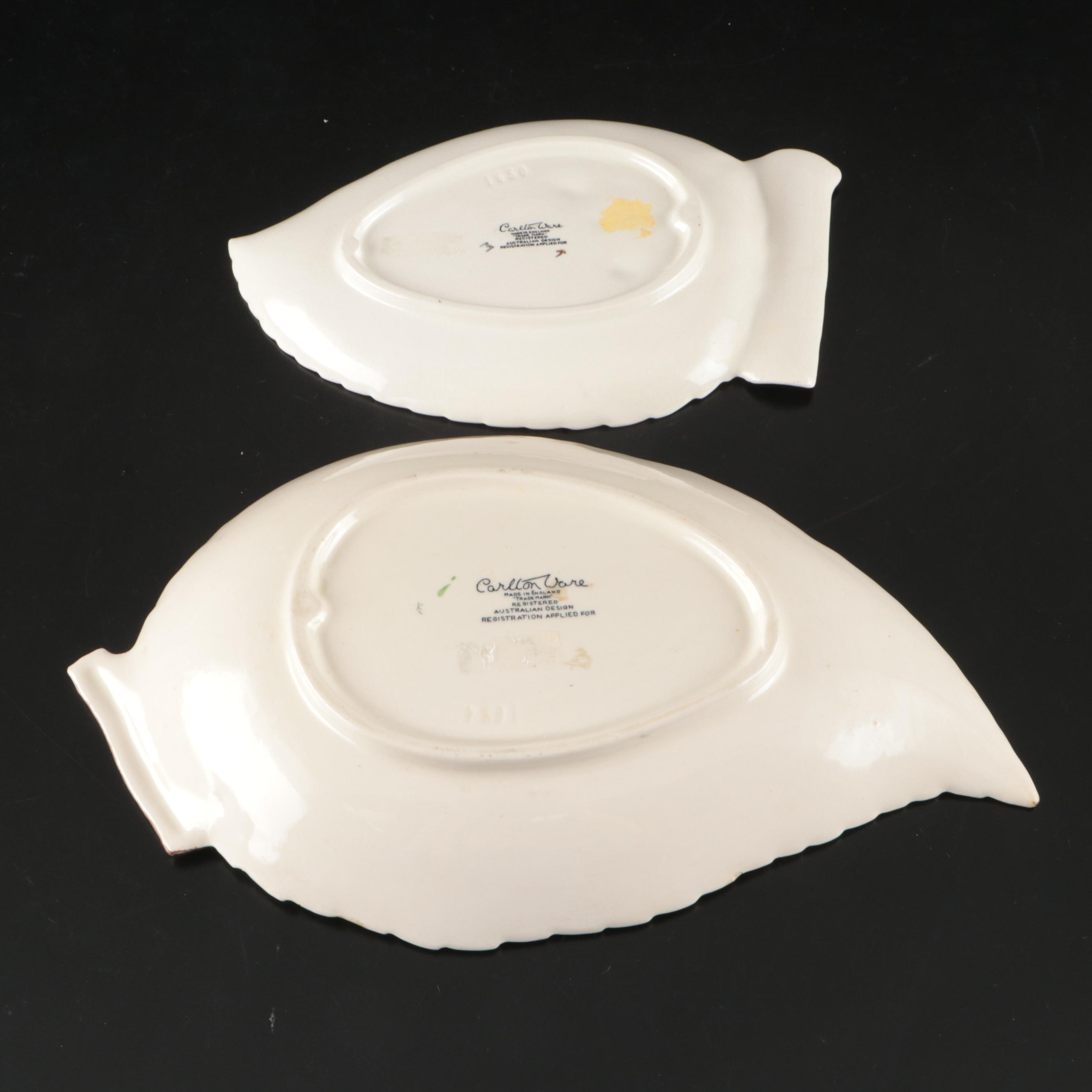 Carlton Ware "Apple Blossom" Leaf-Shaped and Faux Wicker Ceramic Dishes