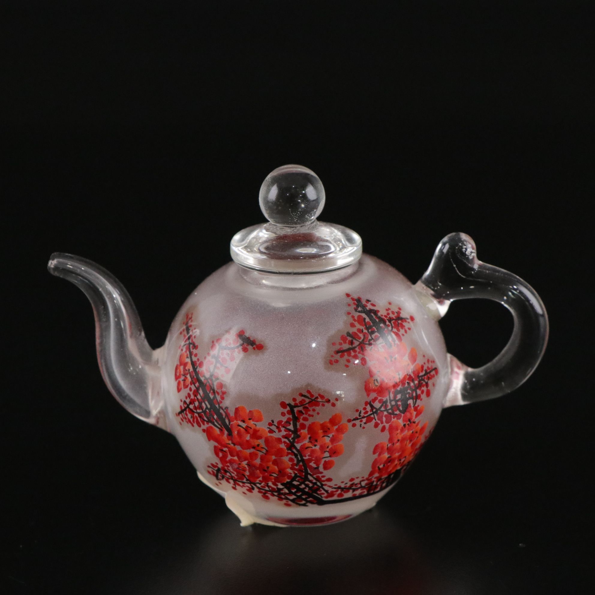 Reverse Painted Glass Mini Teapot, Kweichow Moutai Baiju Shot Glass & Chopsticks