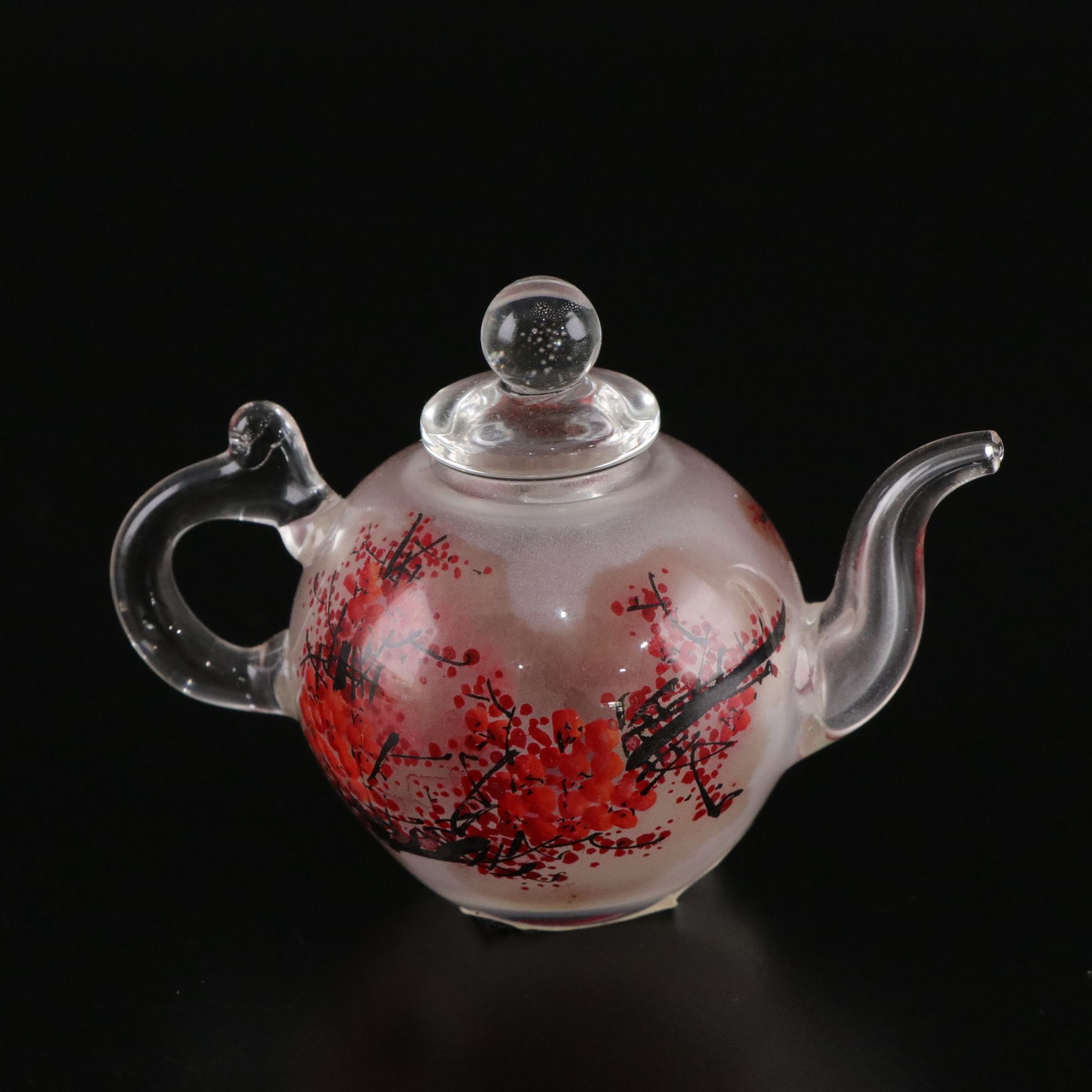 Reverse Painted Glass Mini Teapot, Kweichow Moutai Baiju Shot Glass & Chopsticks
