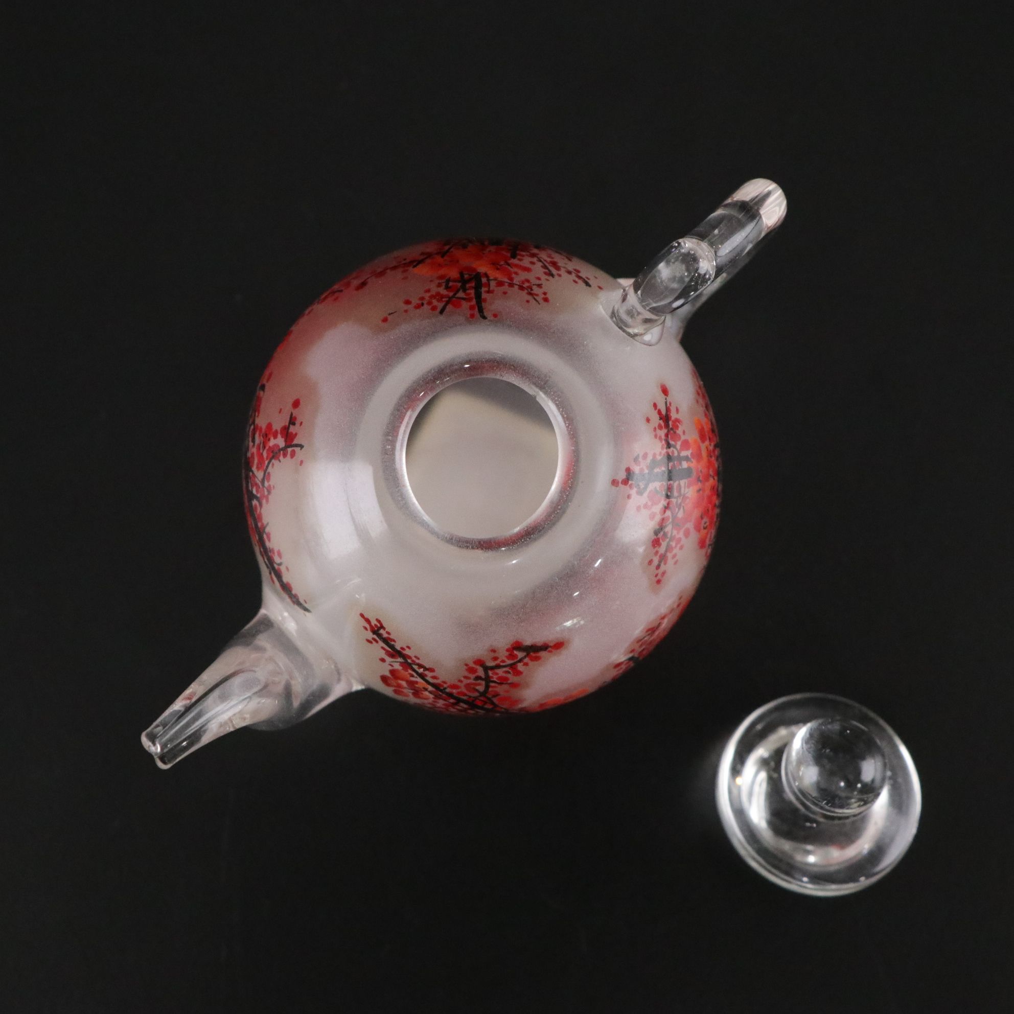 Reverse Painted Glass Mini Teapot, Kweichow Moutai Baiju Shot Glass & Chopsticks