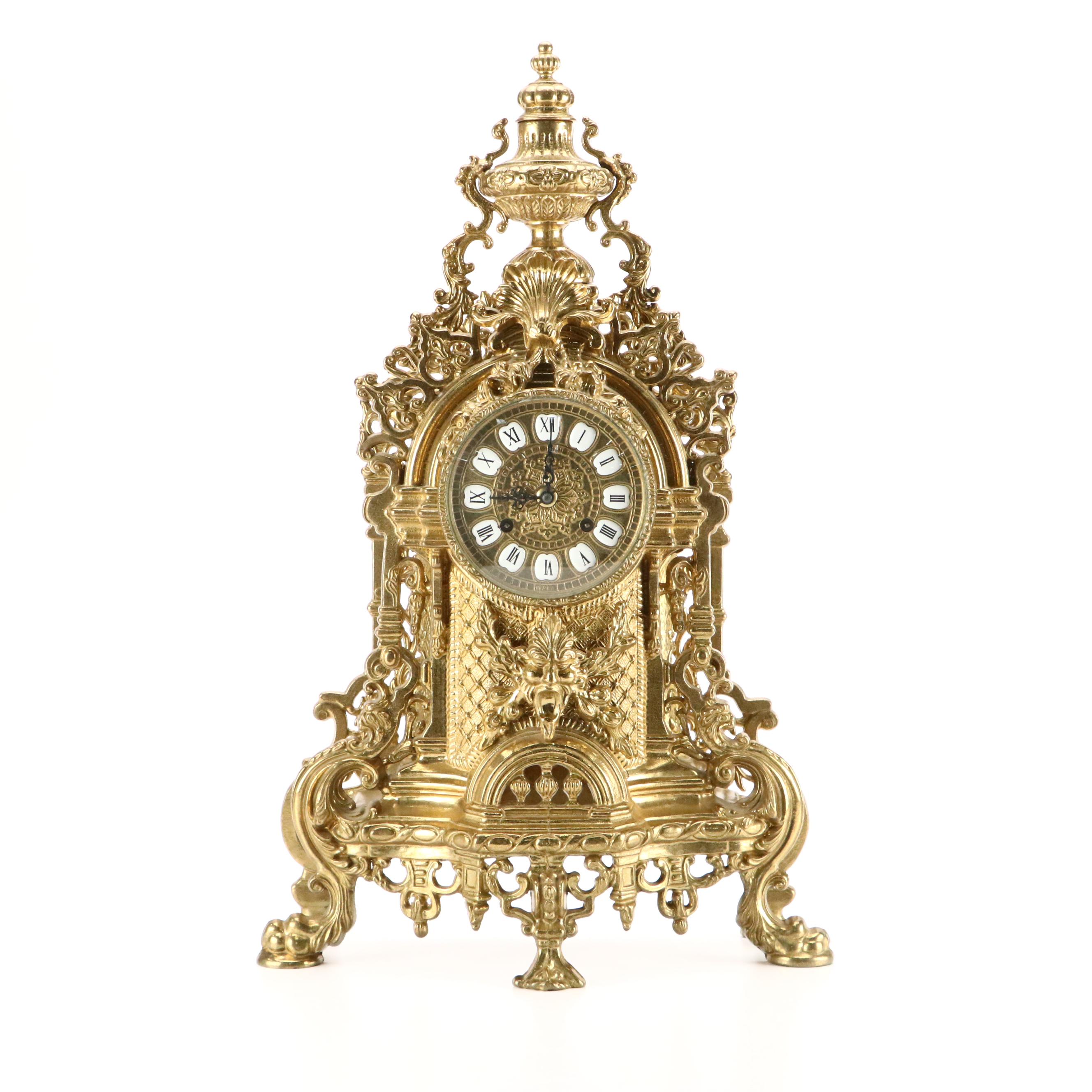 Franz Hermle Louis XIV Style Gilt Mantel Clock and Candelabra Garniture Set