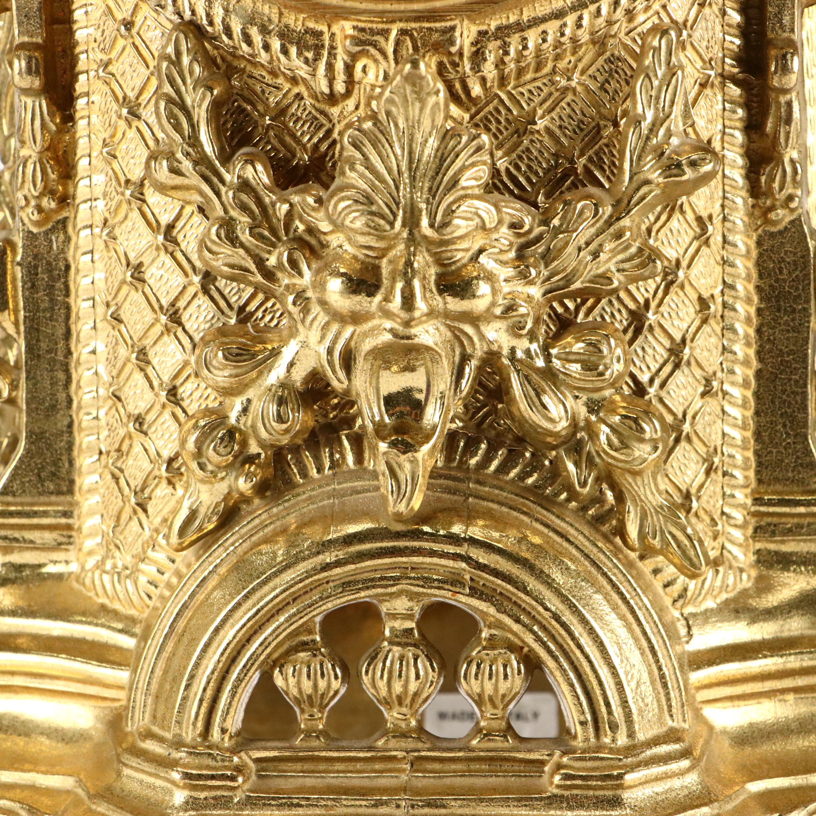 Franz Hermle Louis XIV Style Gilt Mantel Clock and Candelabra Garniture Set