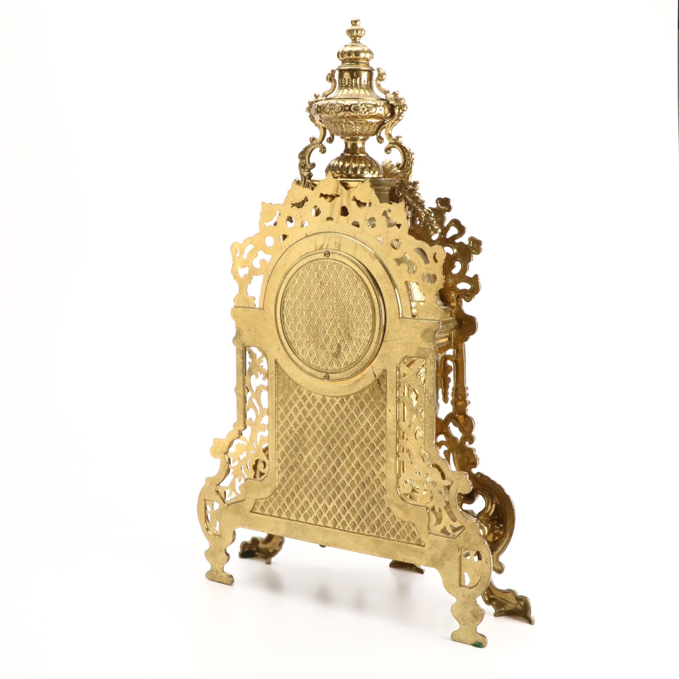 Franz Hermle Louis XIV Style Gilt Mantel Clock and Candelabra Garniture Set