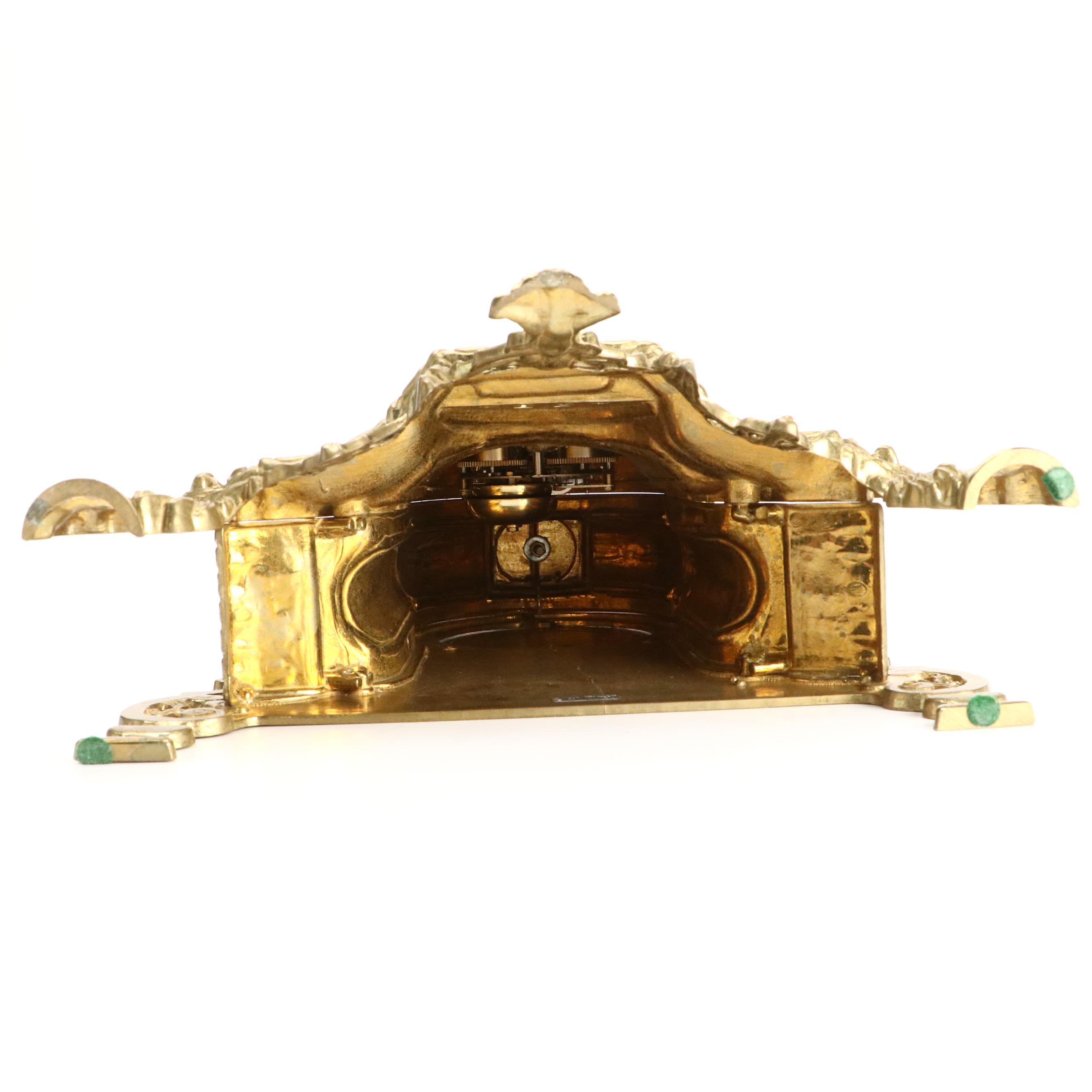 Franz Hermle Louis XIV Style Gilt Mantel Clock and Candelabra Garniture Set