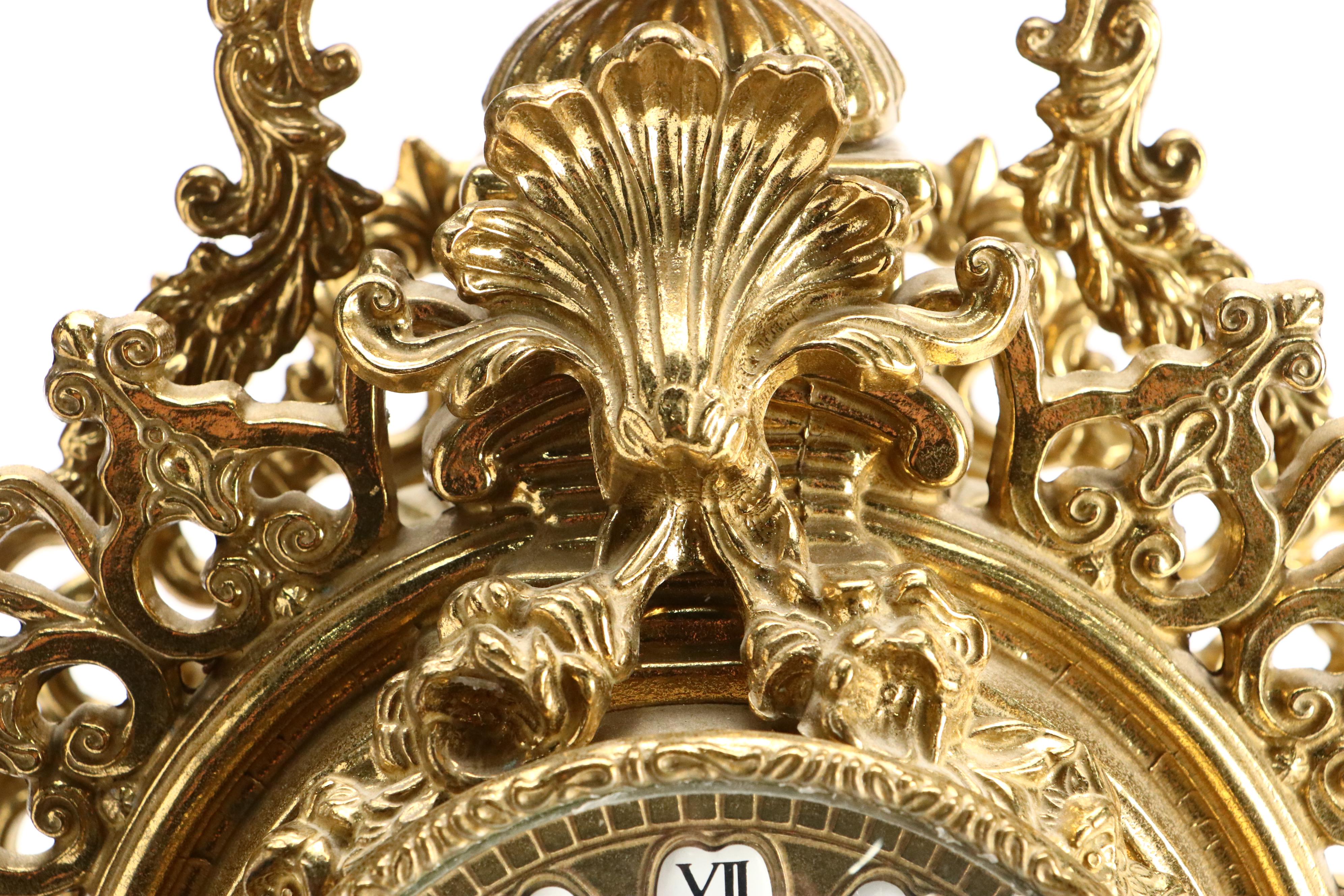 Franz Hermle Louis XIV Style Gilt Mantel Clock and Candelabra Garniture Set