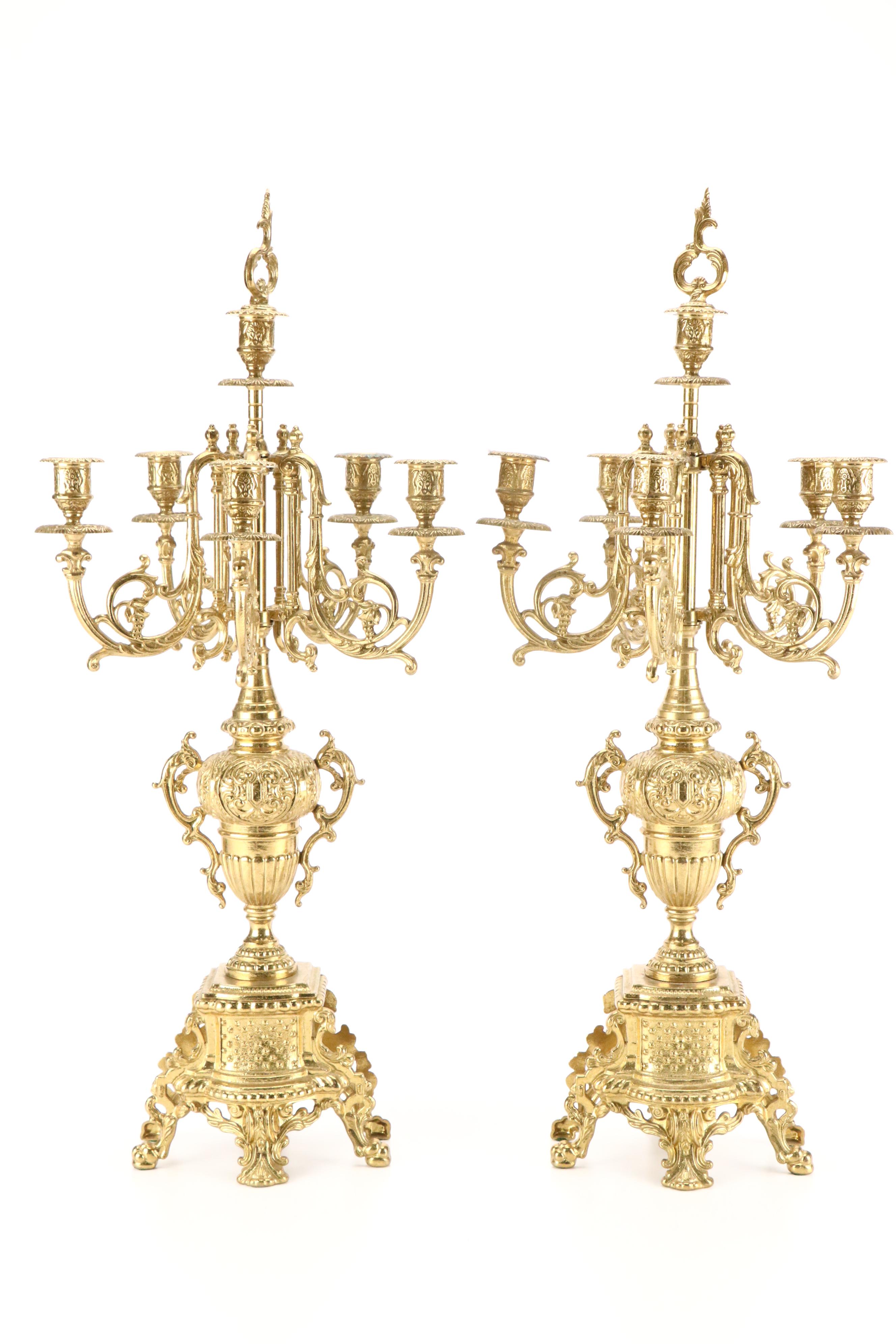 Franz Hermle Louis XIV Style Gilt Mantel Clock and Candelabra Garniture Set