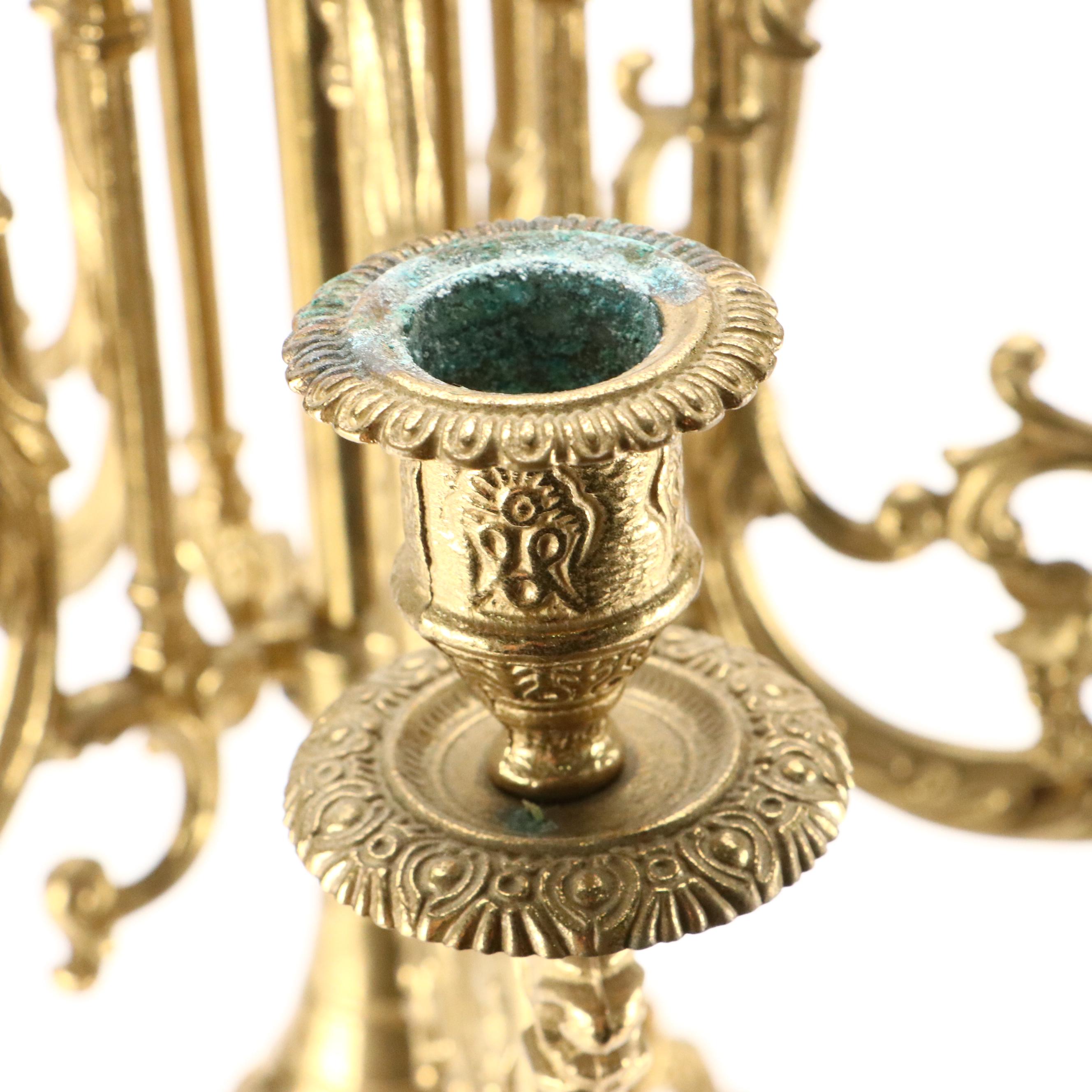 Franz Hermle Louis XIV Style Gilt Mantel Clock and Candelabra Garniture Set