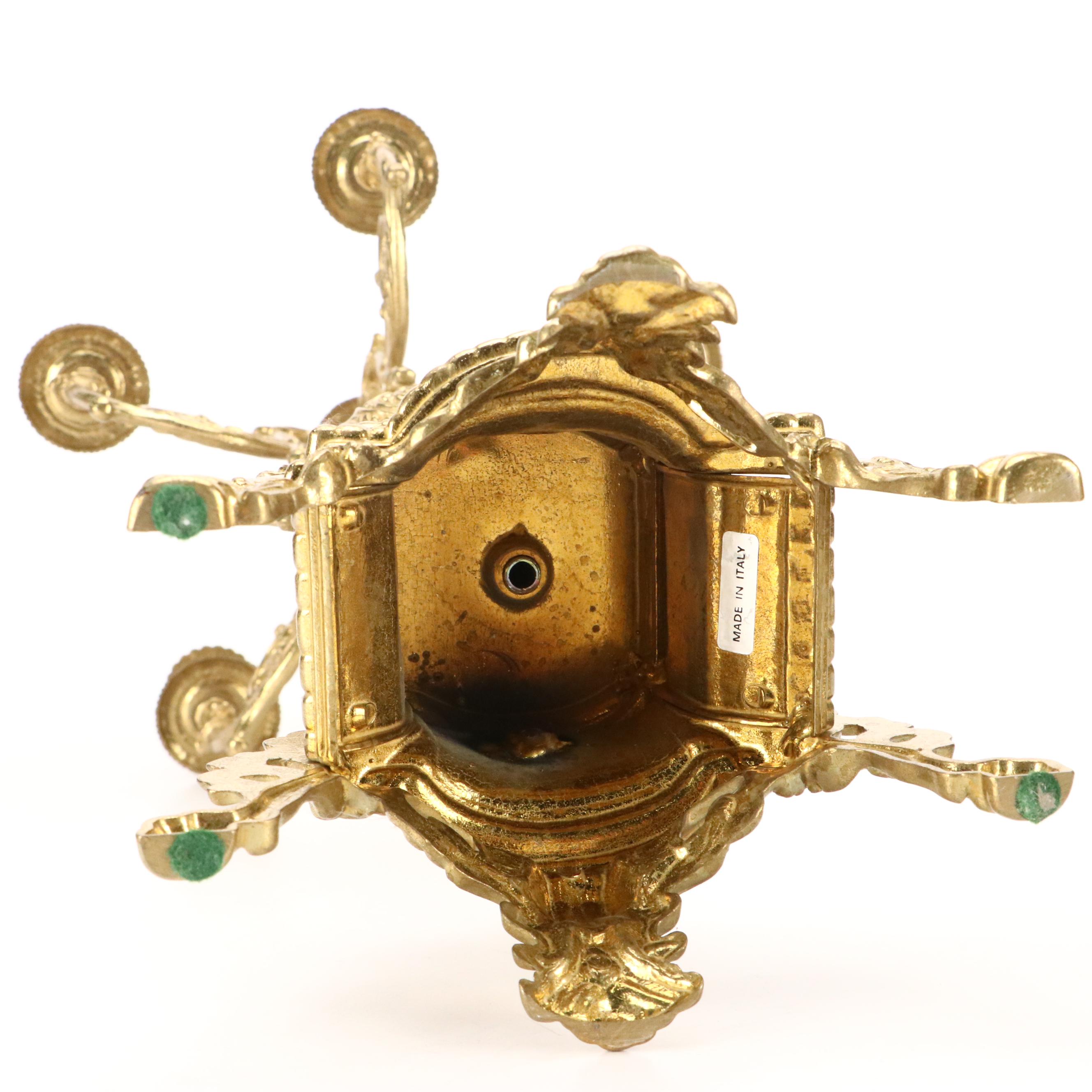 Franz Hermle Louis XIV Style Gilt Mantel Clock and Candelabra Garniture Set