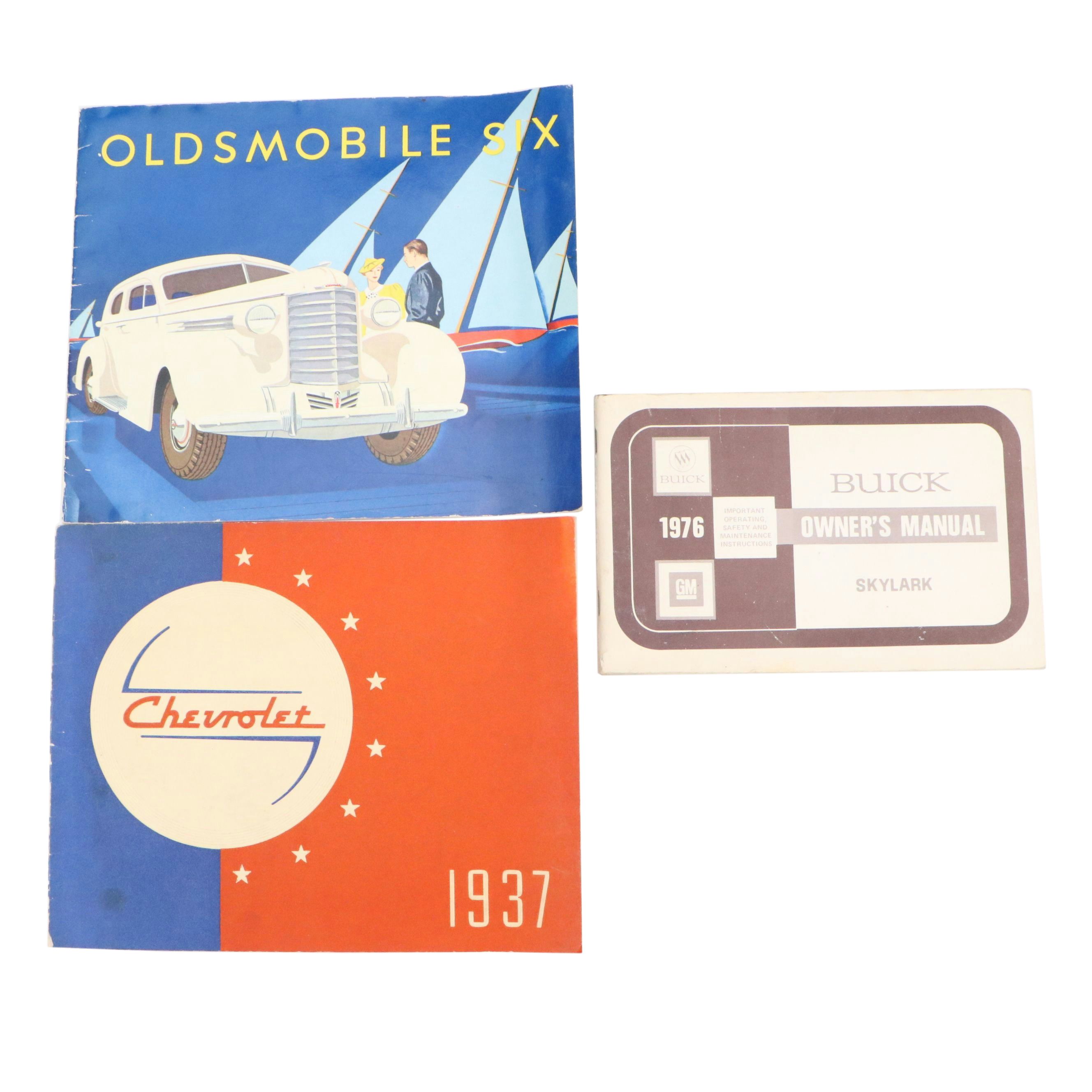 1937 Oldsmobile Six and Chevrolet Catalogs with 1976 Buick Skylark Manual