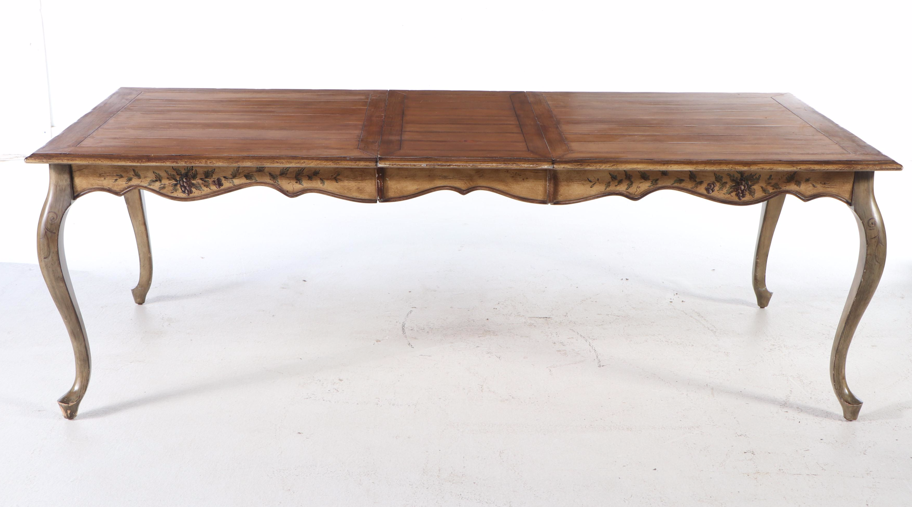 French Provincial Dining Table and Eight Ladder-Back Chairs