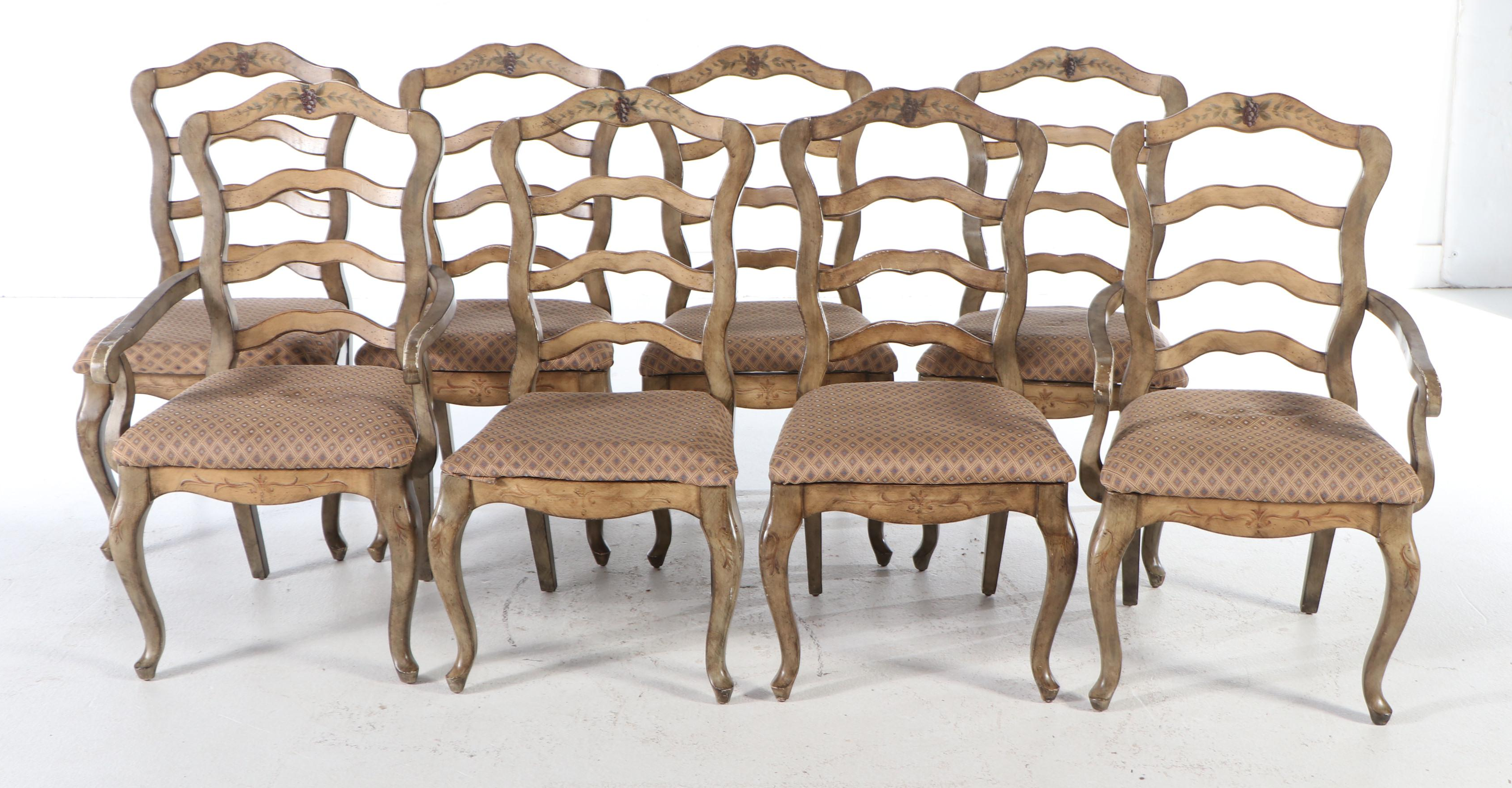 French Provincial Dining Table and Eight Ladder-Back Chairs