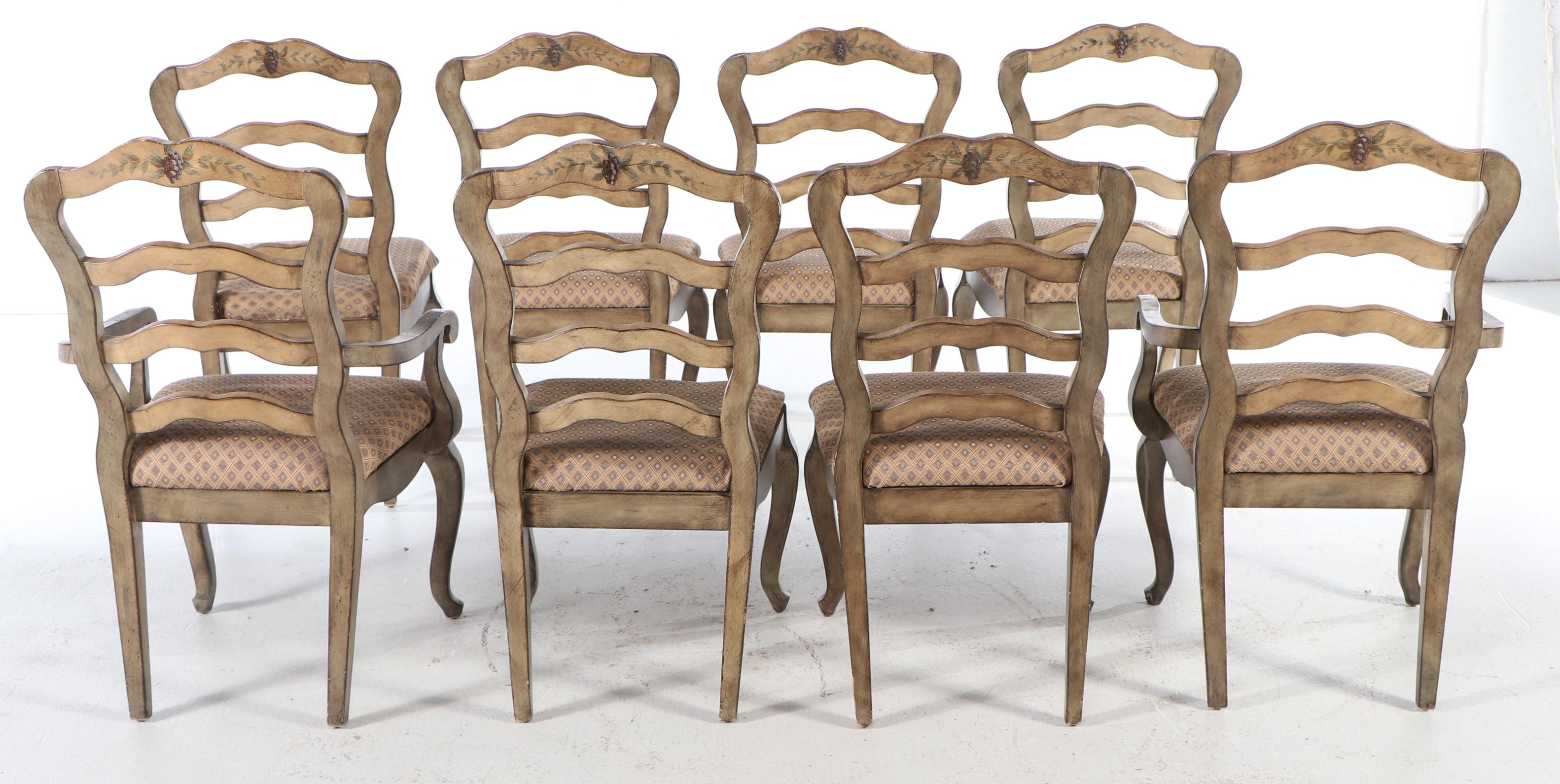 French Provincial Dining Table and Eight Ladder-Back Chairs