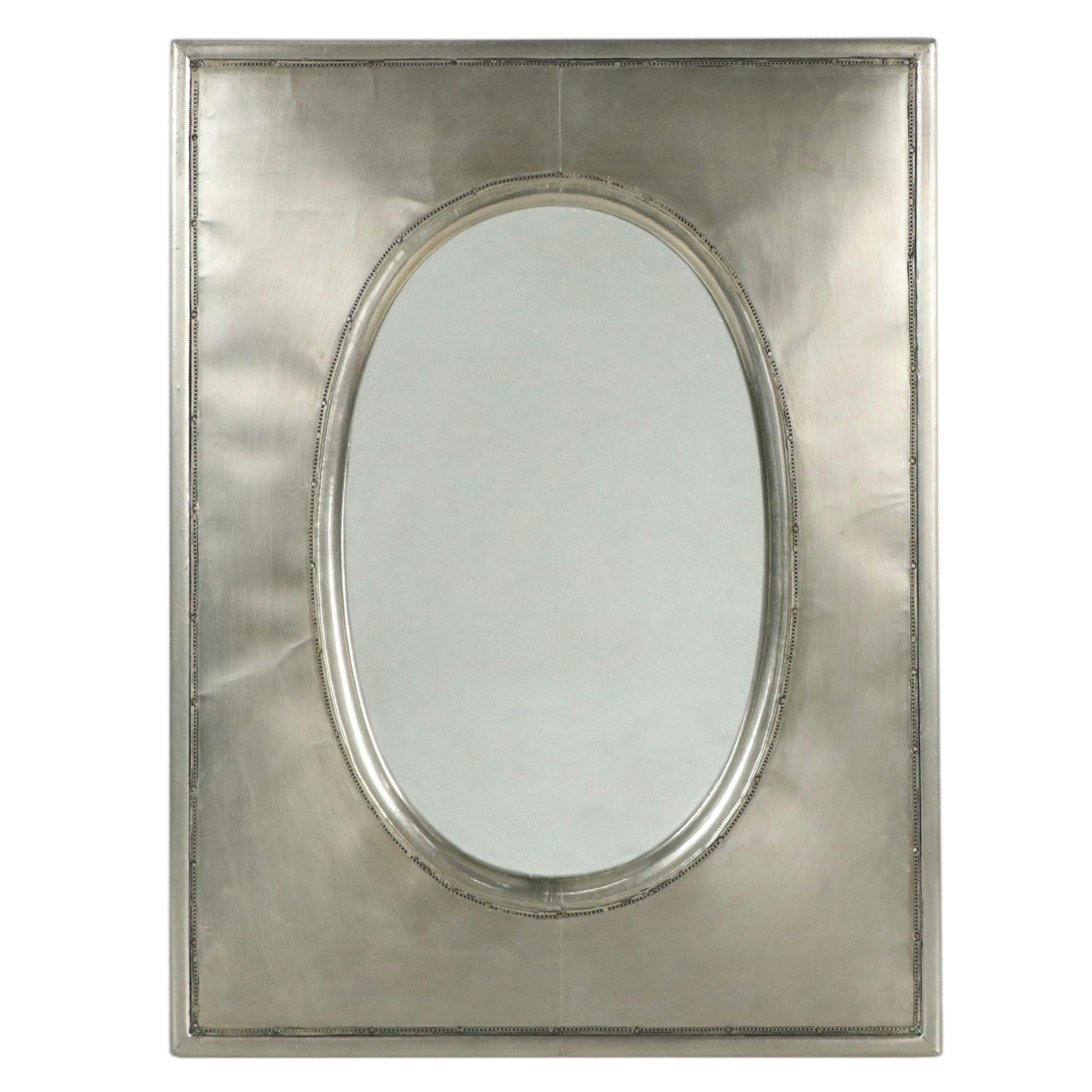 Contemporary Oval Wall Mirror with Metal Clad Frame