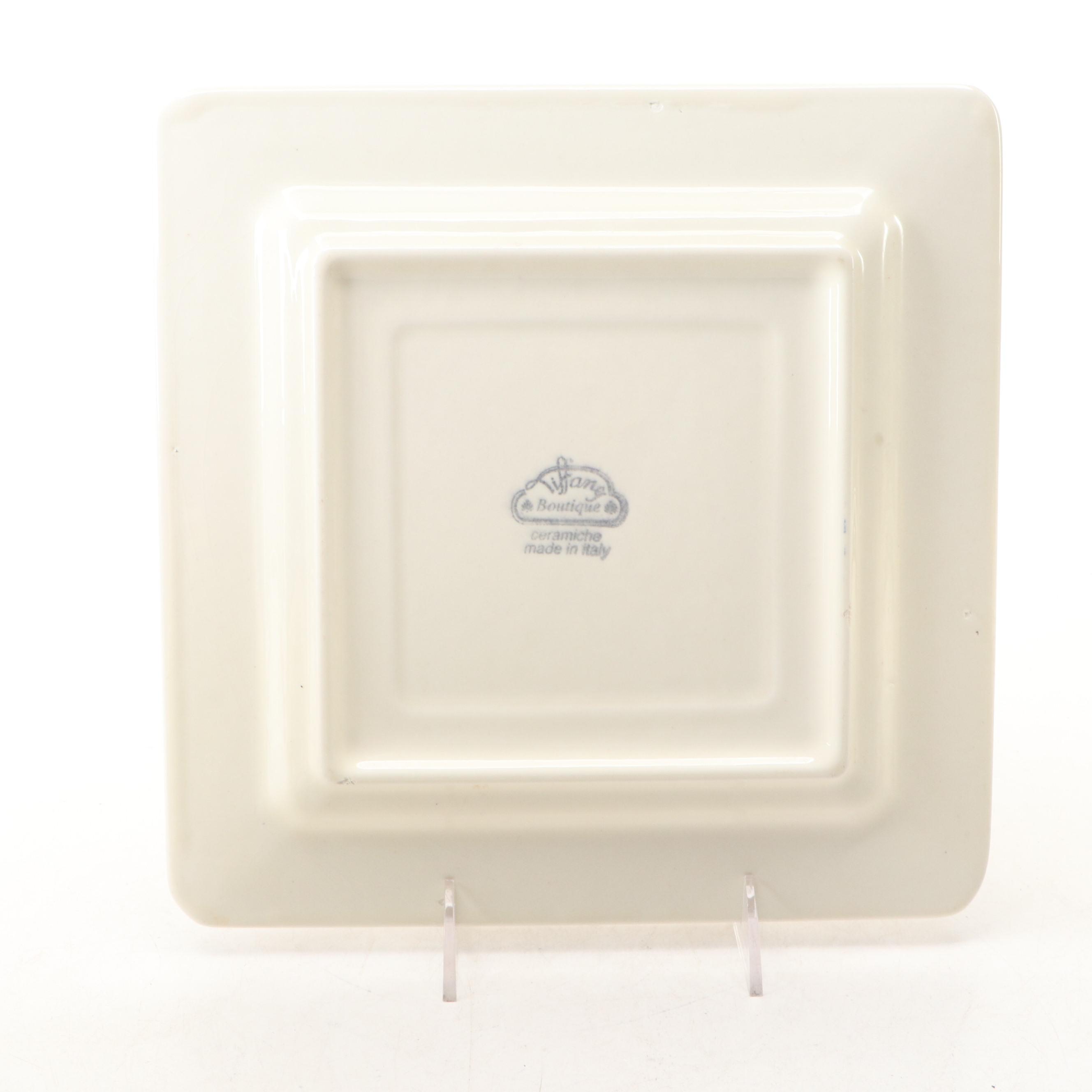 Pair of Brad Keeler Ceramic Cockatoos with Tiffany Boutique Italian Plate