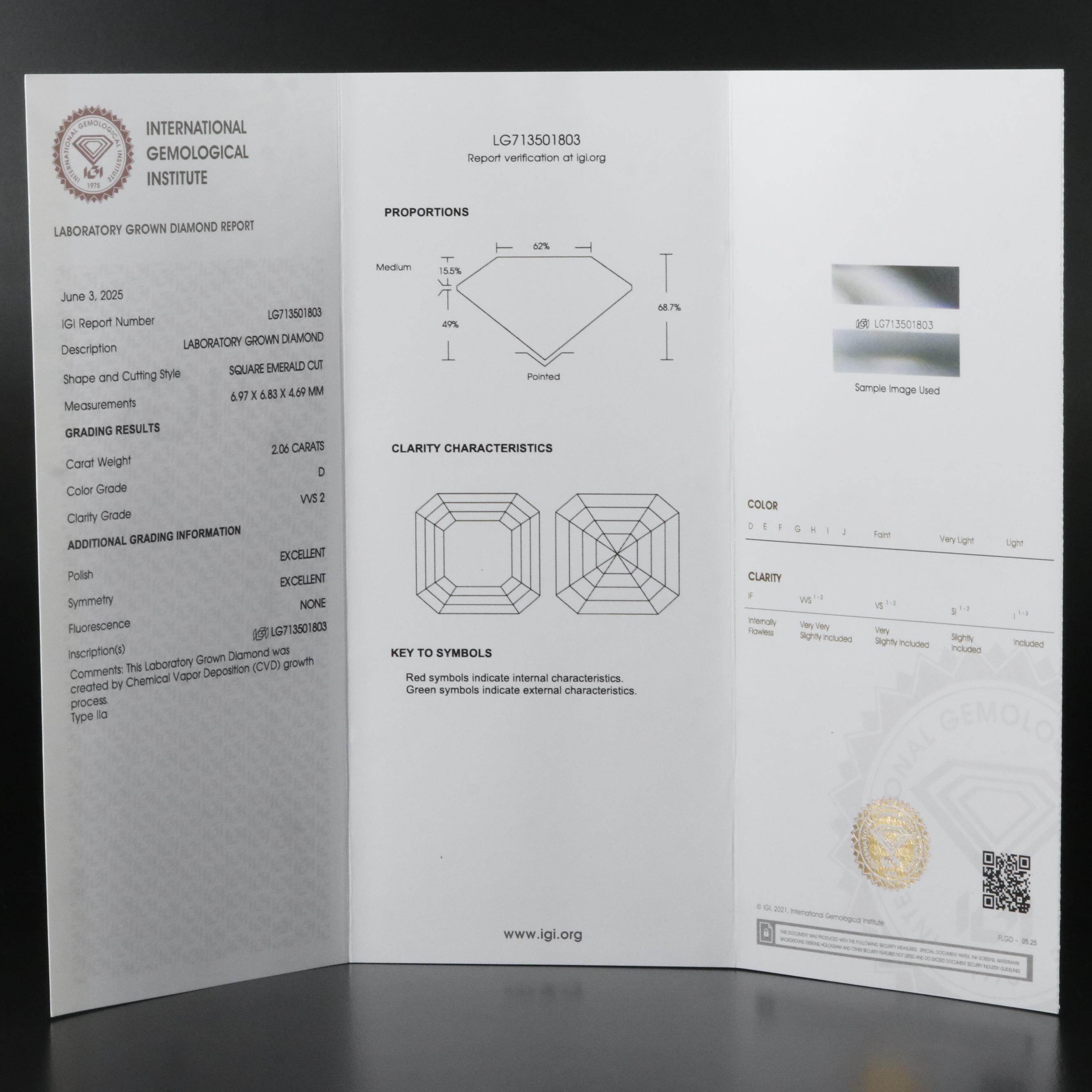 Loose 2.06 CT Lab Grown Diamond with IGI Report