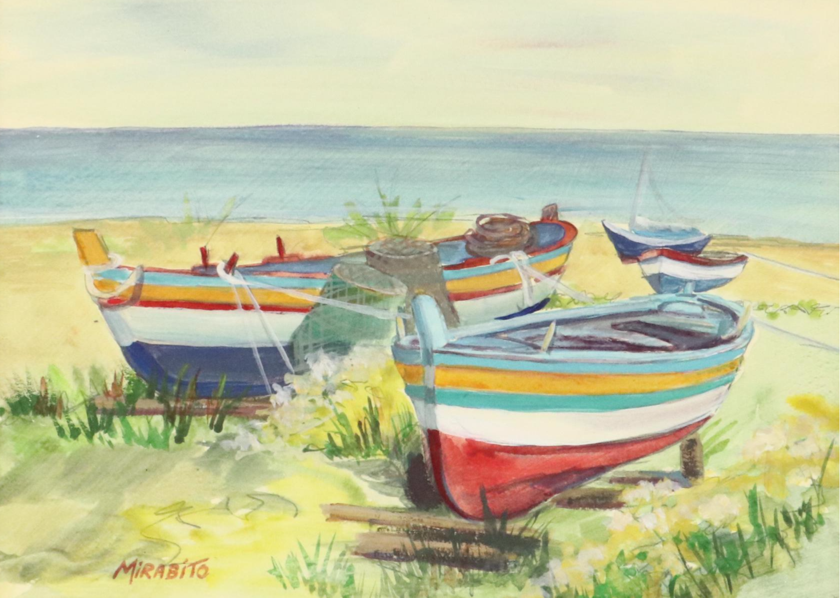 Mary Mirabito Watercolor Painting "Stromboli Fishing Boats," 2024