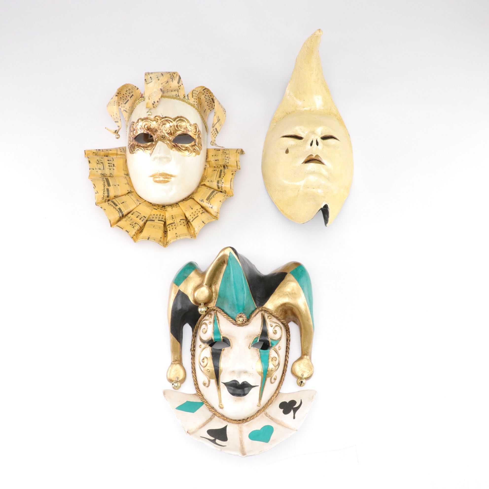 Three Papier-Mâché and Fabric Venetian Style Masks