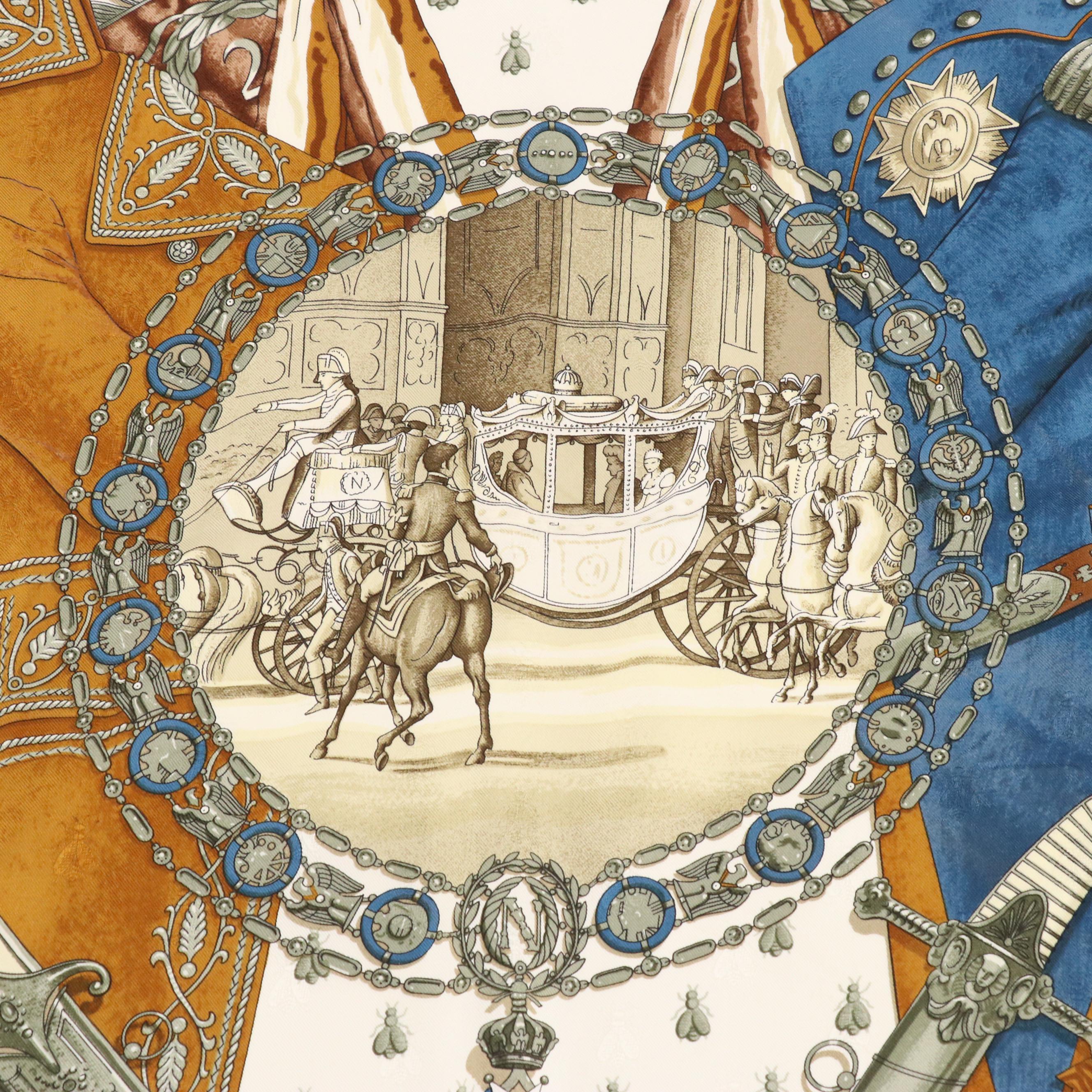 Hermès "Napoléon" Scarf 90 in Silk Bee Jacquard with Box