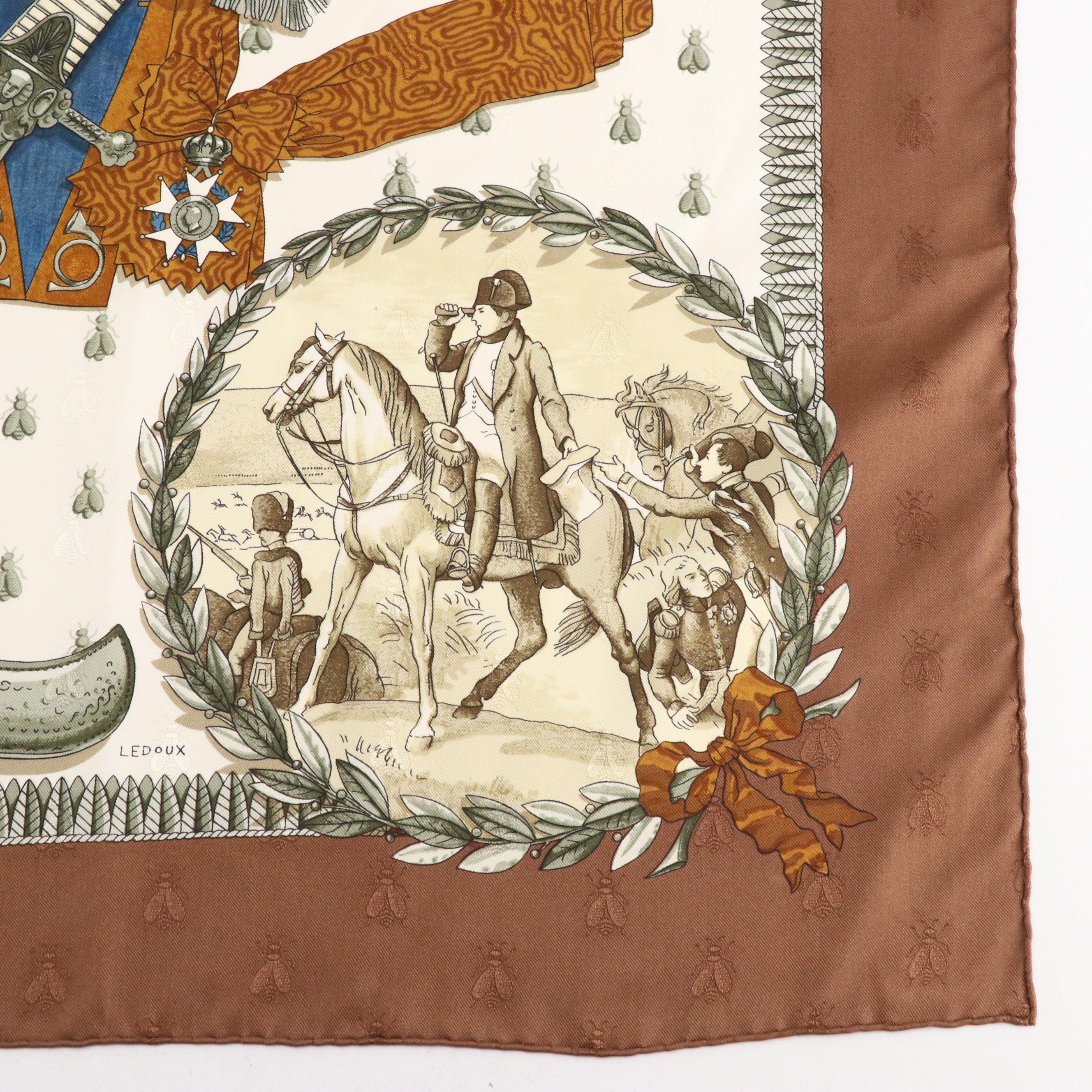 Hermès "Napoléon" Scarf 90 in Silk Bee Jacquard with Box