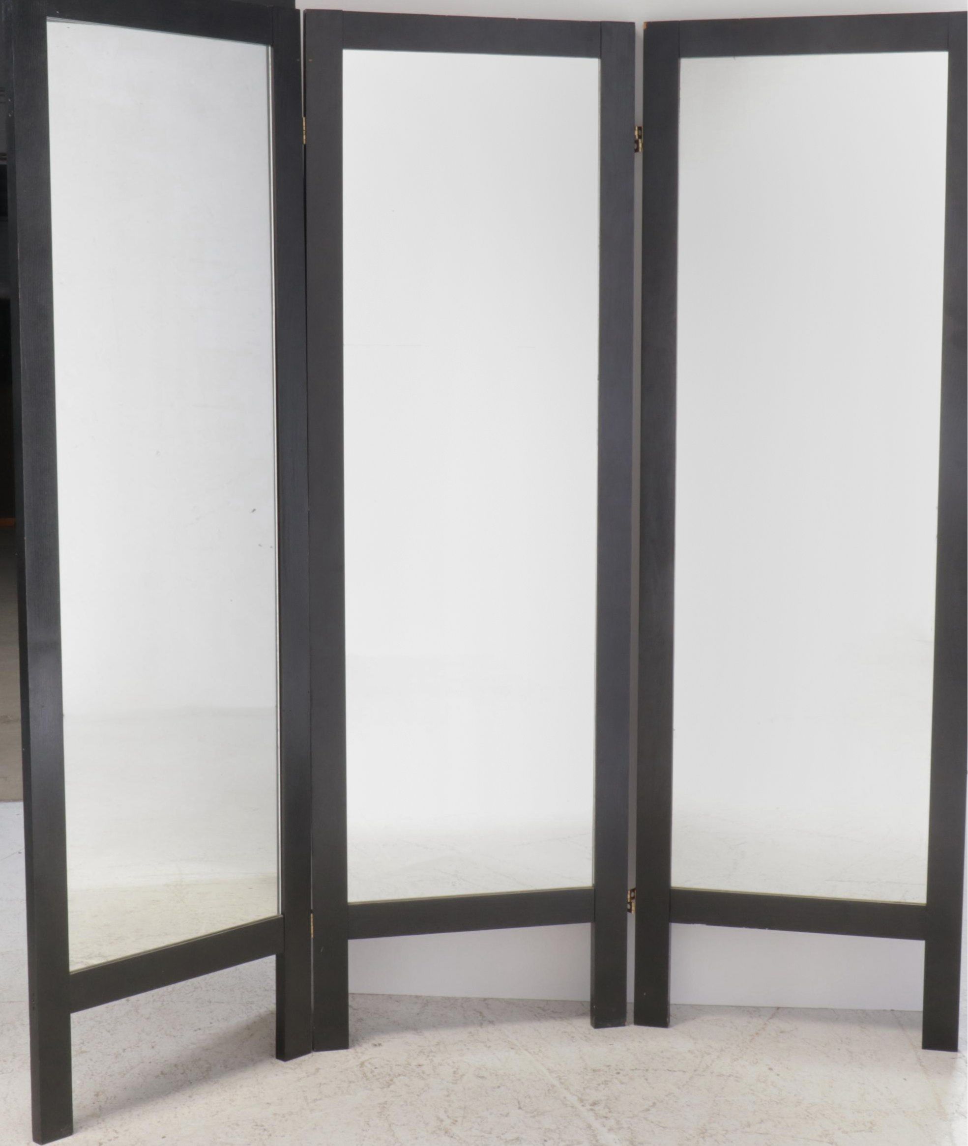 Chinese Hand-Decorated Lacquered and Ebonized Wood Three-Panel Room Screen