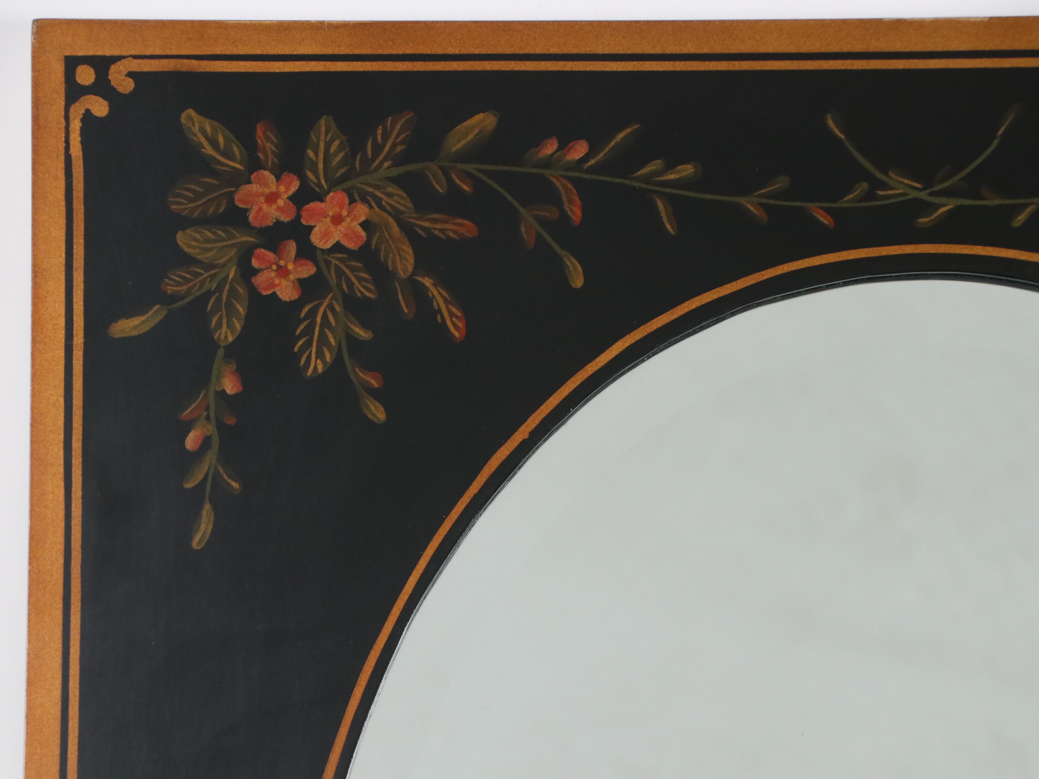 Chinese Tole Painted Floral Wall Mirror
