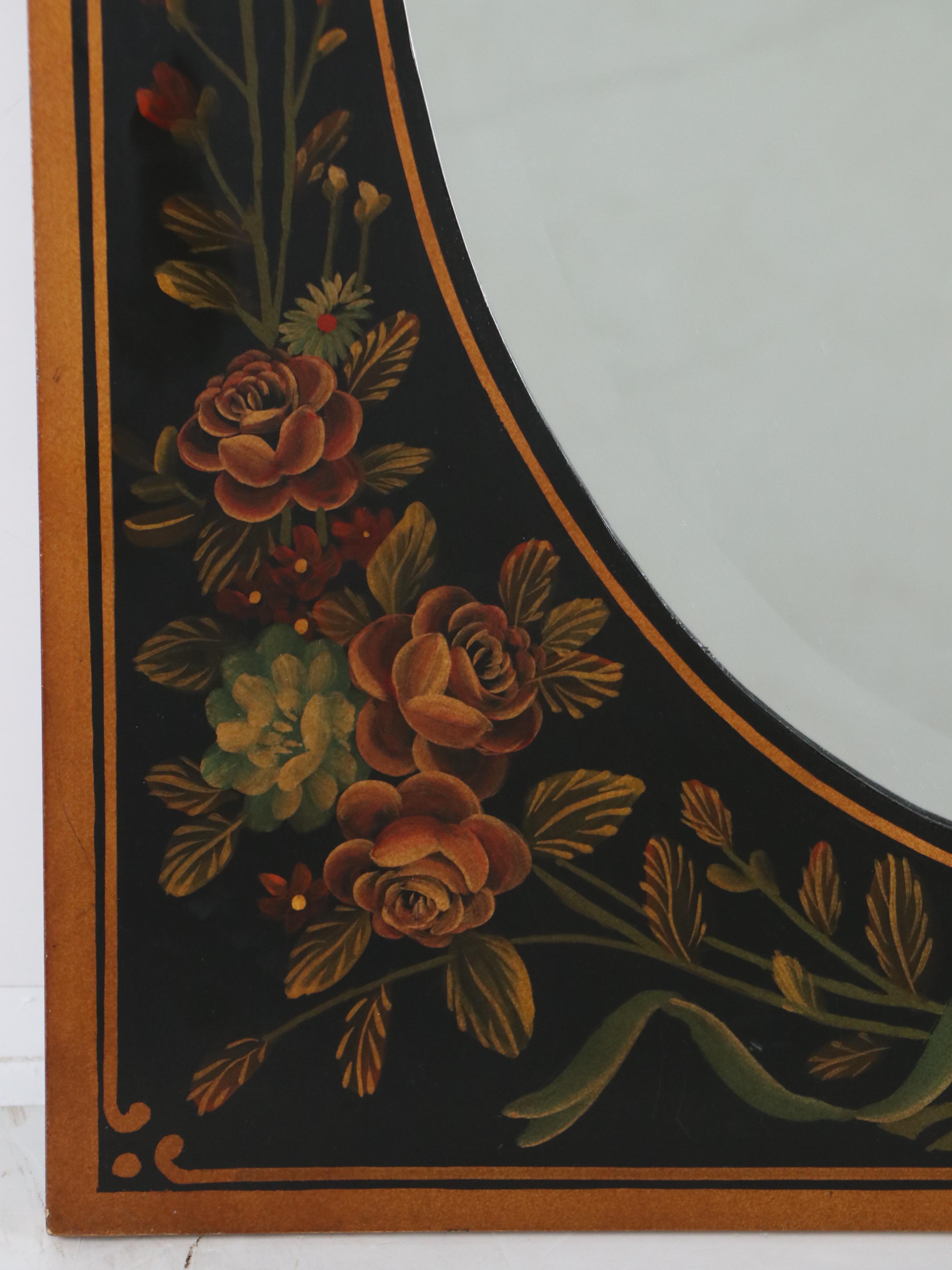 Chinese Tole Painted Floral Wall Mirror