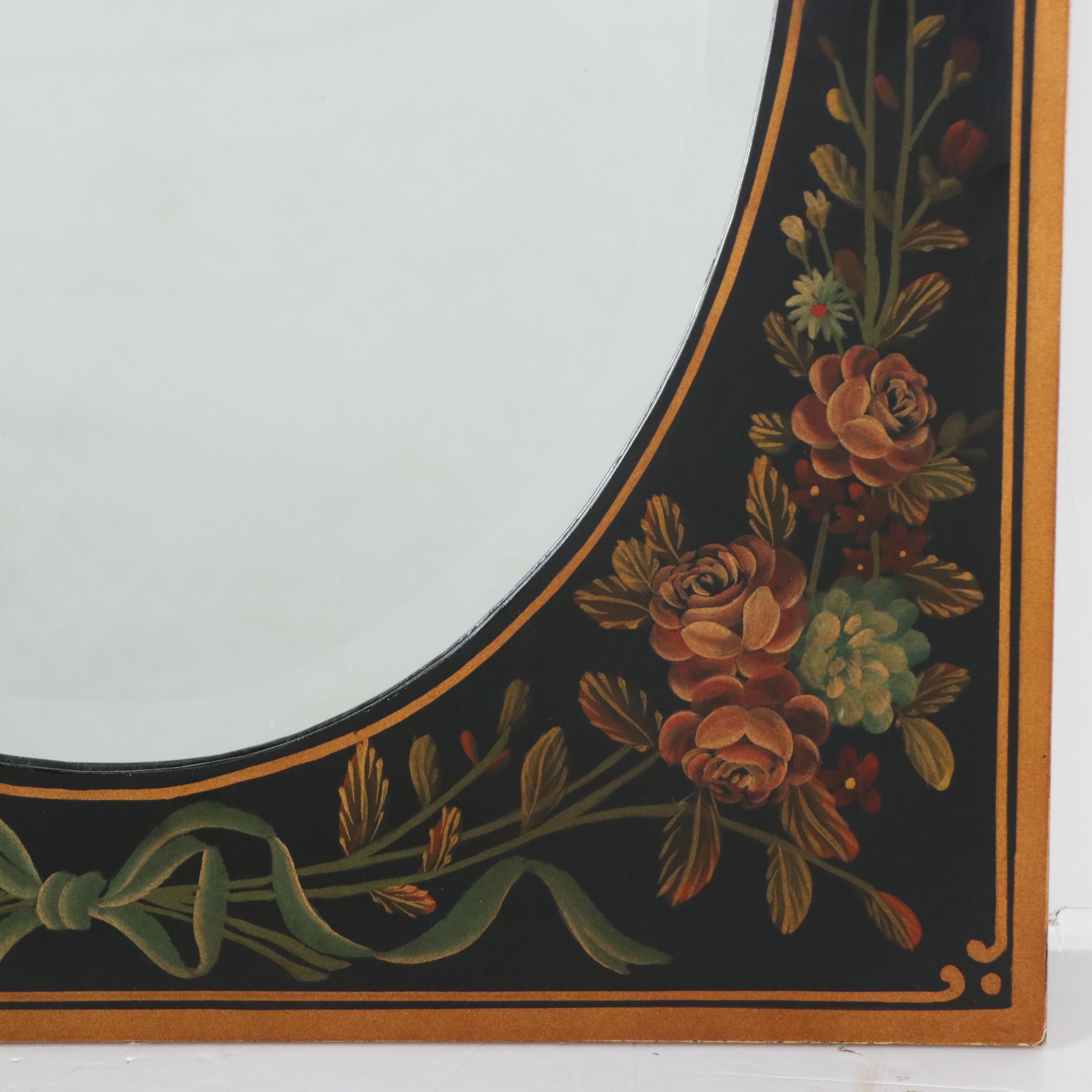 Chinese Tole Painted Floral Wall Mirror