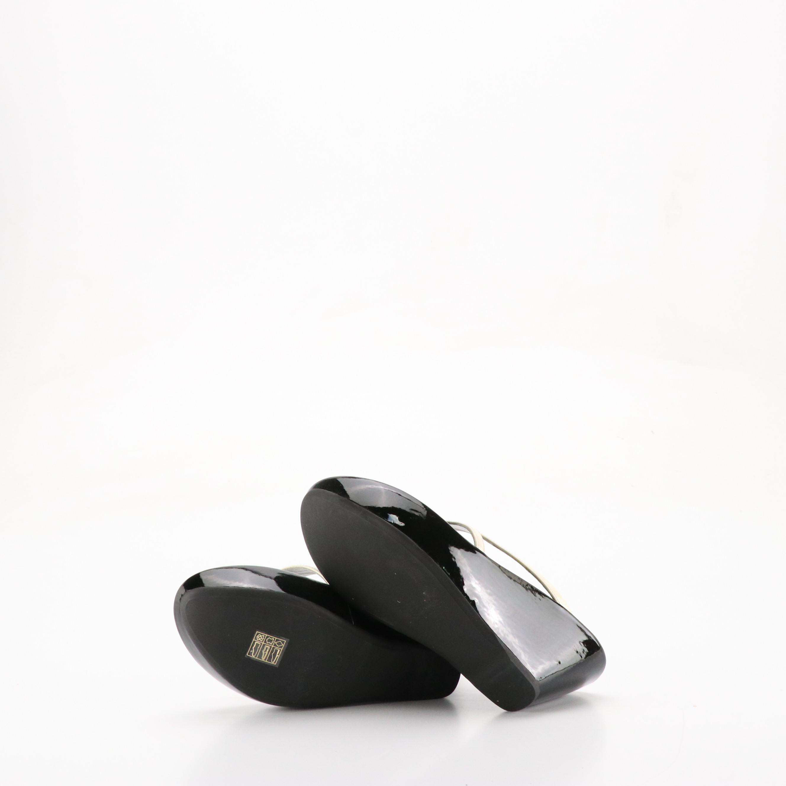 Prada Black & White Patent Leather Wedge Sandals in Box