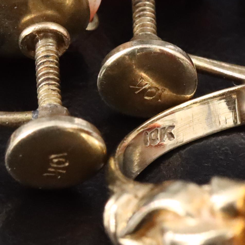 Antique 10K Carved Coral Floral Earrings and Ring