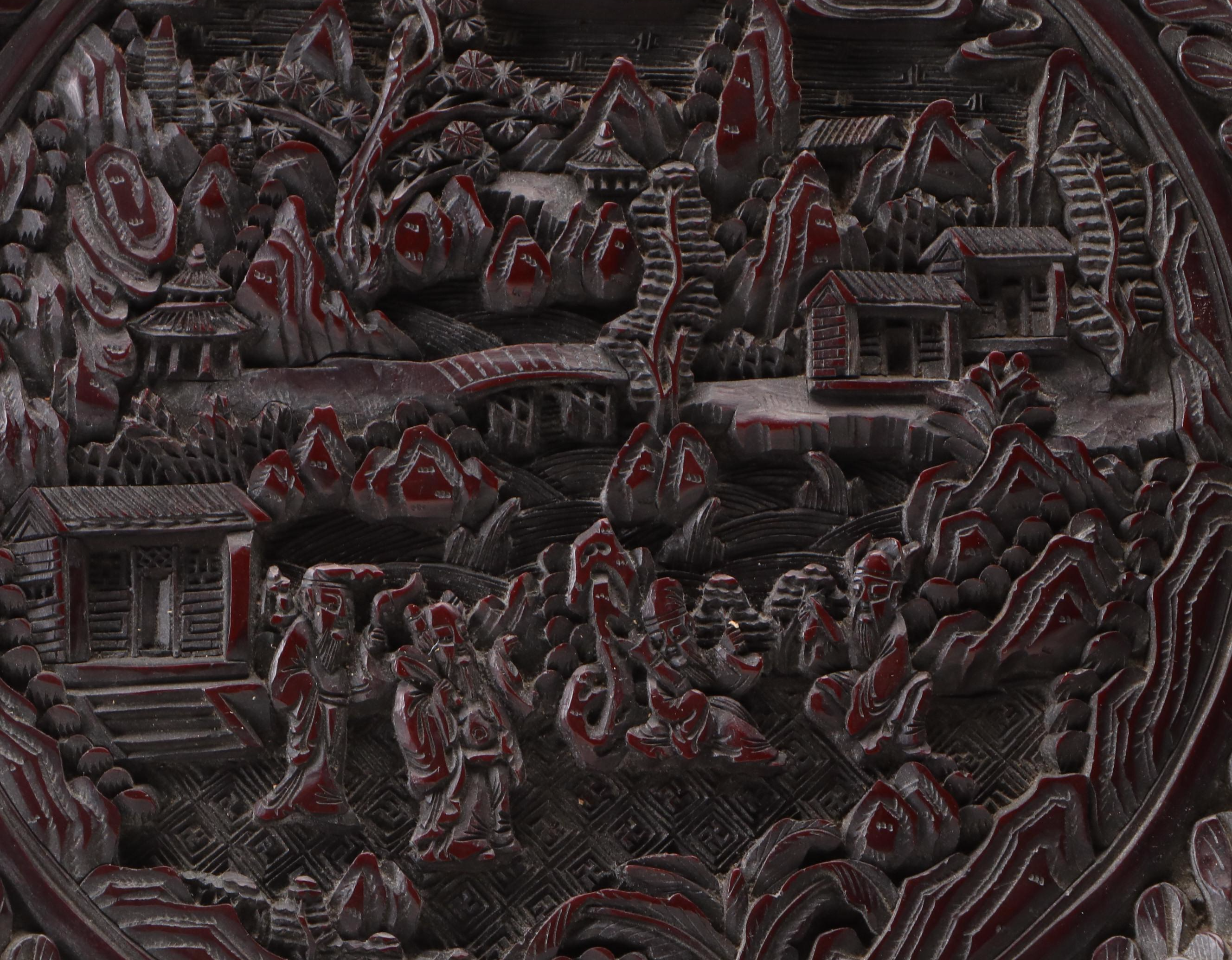 Figural Folk Art Gourd with Chinese Carved Lacquer Dish and Framed MOP Buttons