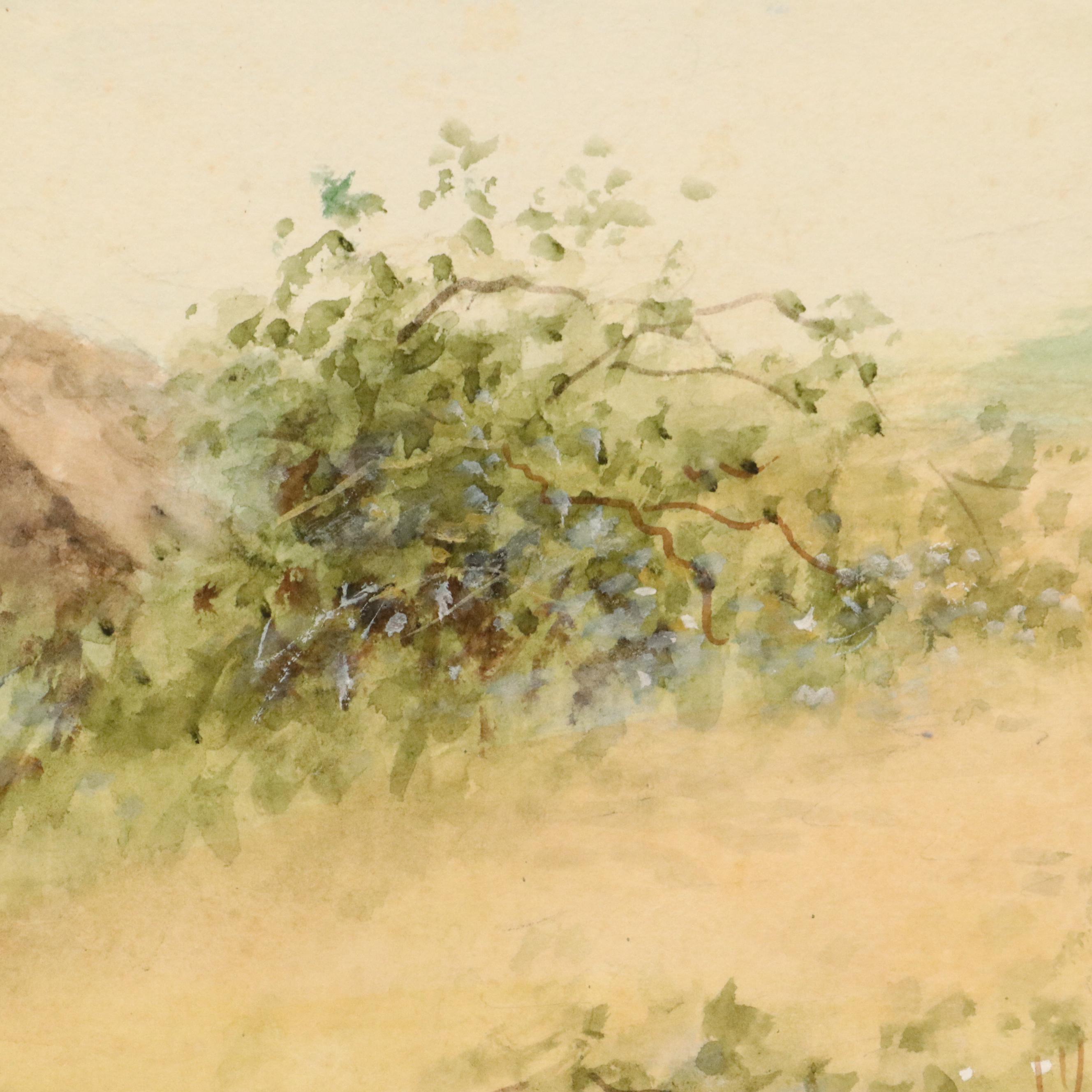 R. Thornton Watercolor Painting of Bucolic Spring Landscape, Early 20th Century