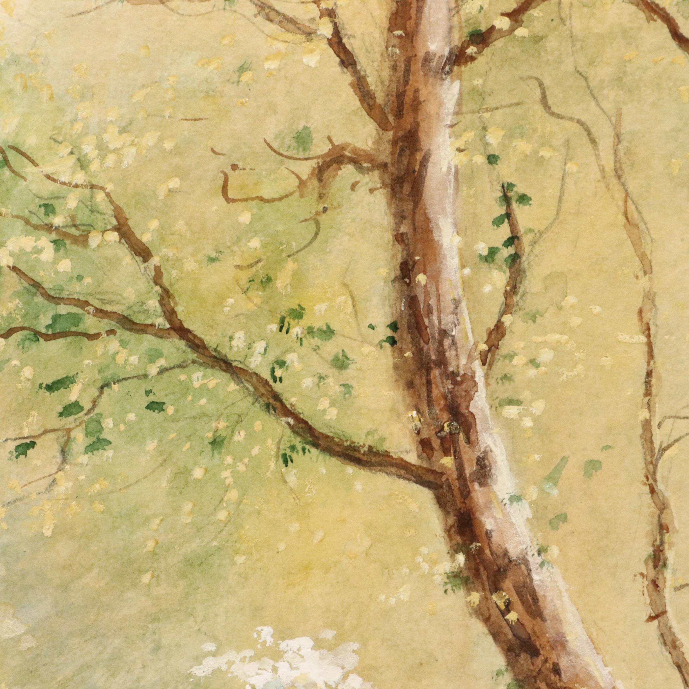 R. Thornton Watercolor Painting of Bucolic Spring Landscape, Early 20th Century