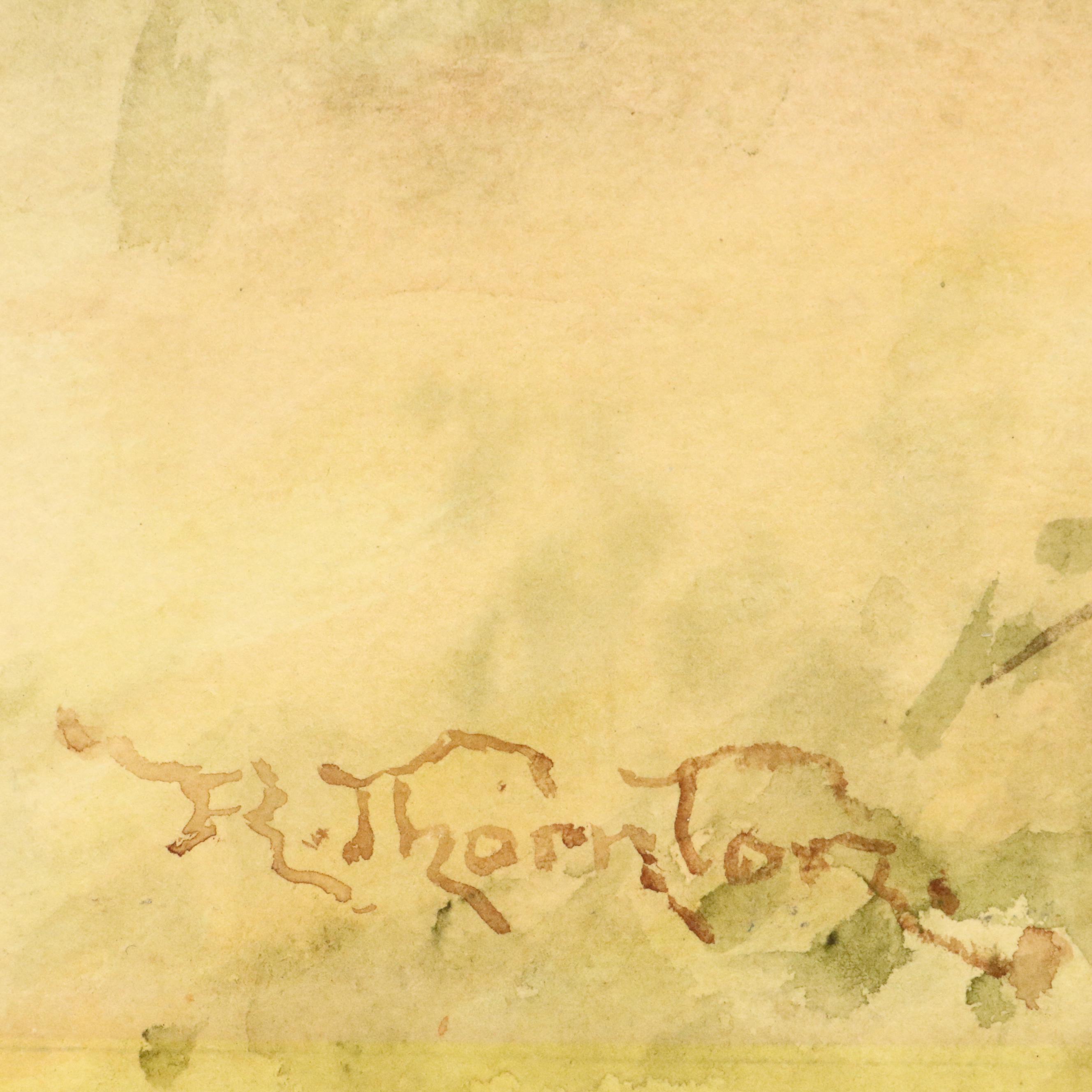 R. Thornton Watercolor Painting of Bucolic Spring Landscape, Early 20th Century