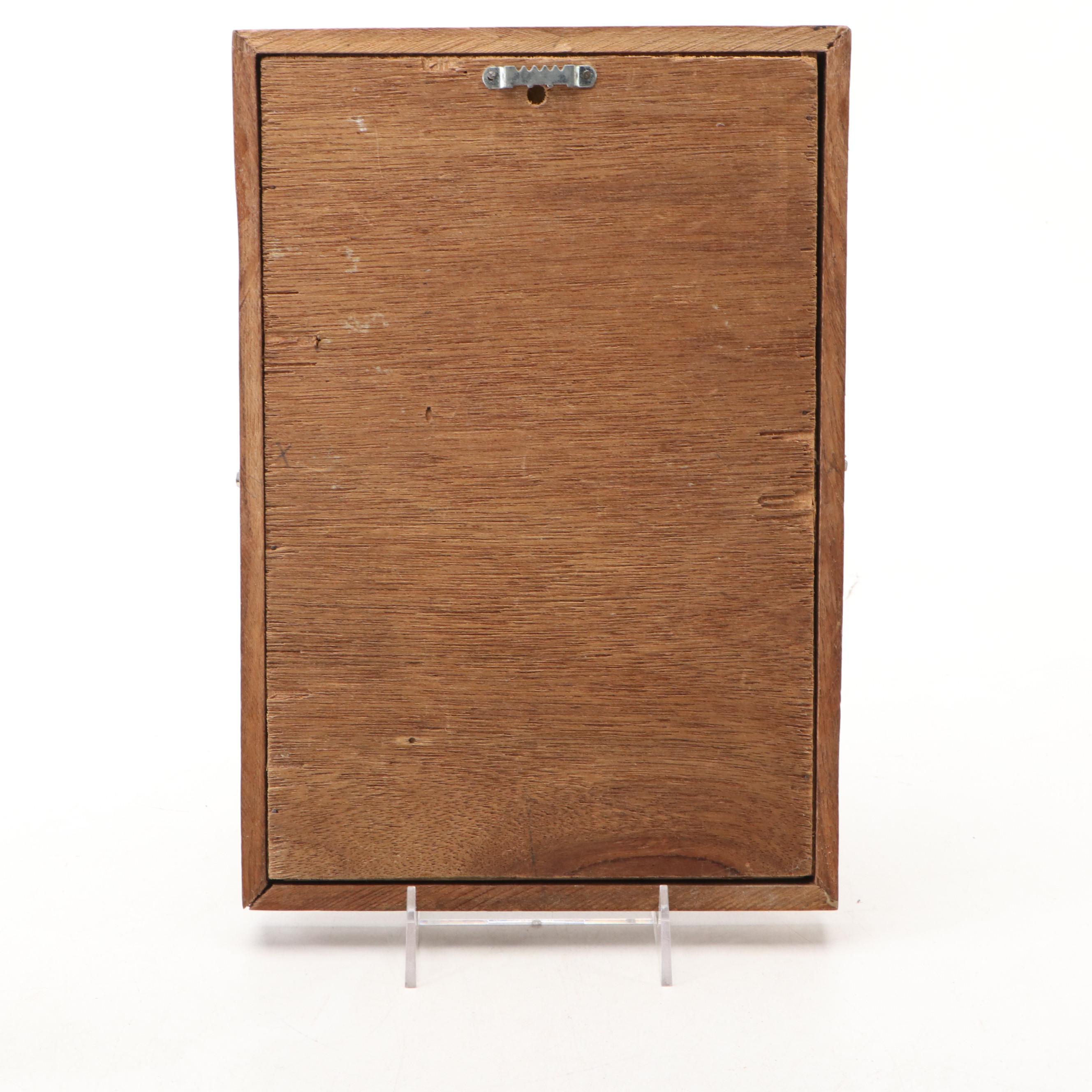 Figural Folk Art Gourd with Chinese Carved Lacquer Dish and Framed MOP Buttons