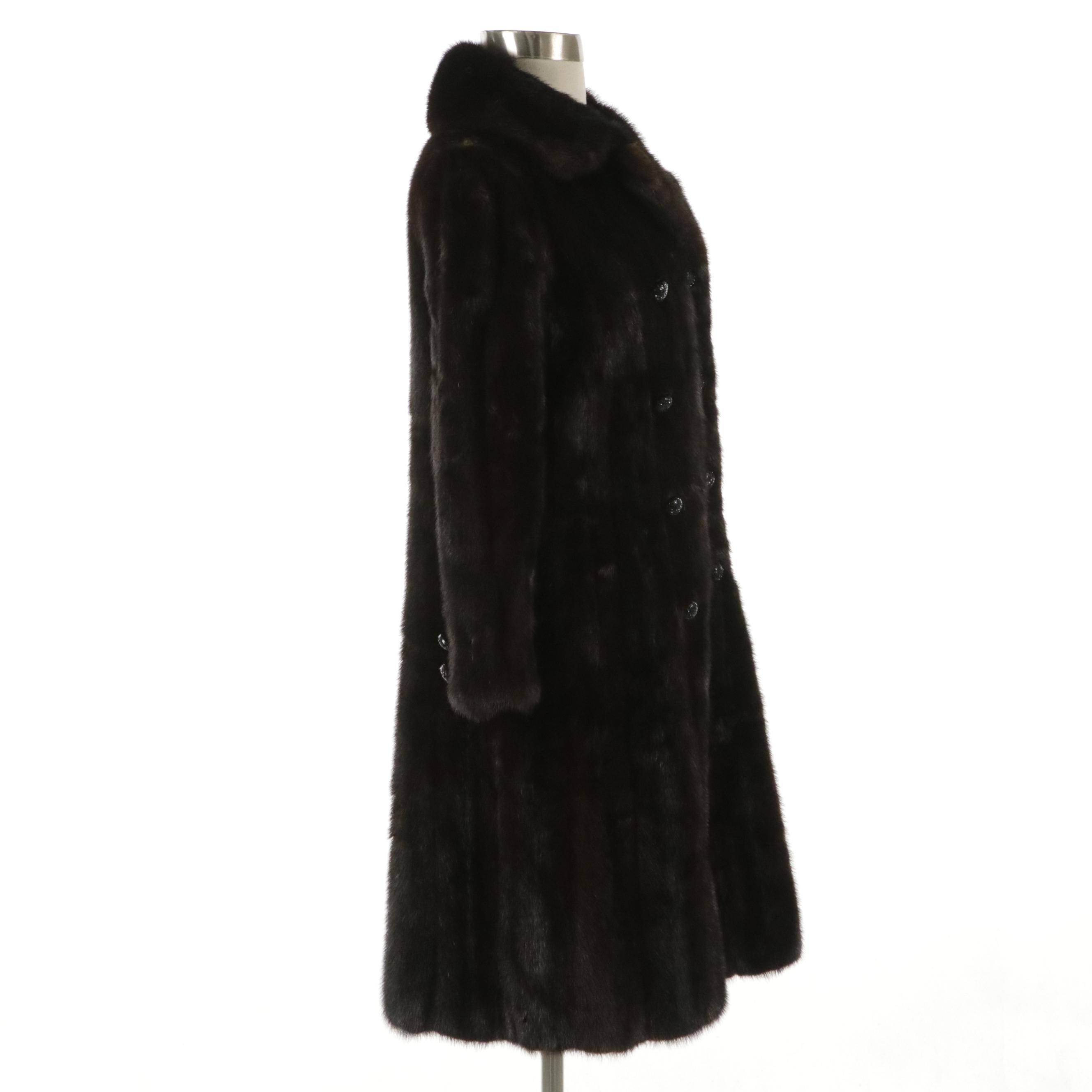 Vintage Revillon Black Diamond Mink Fur Coat and Adolfo Mink Fur Cap