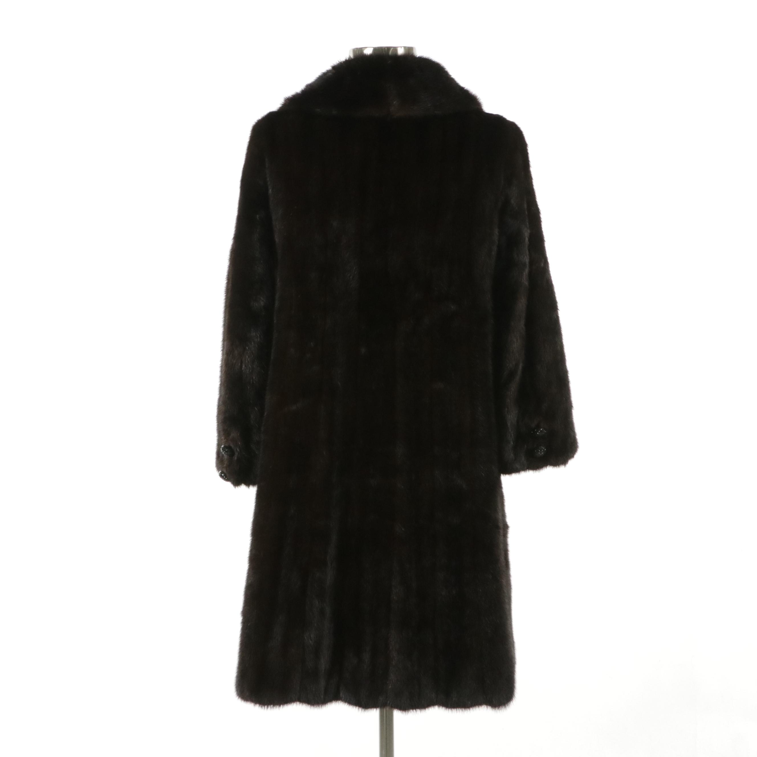 Vintage Revillon Black Diamond Mink Fur Coat and Adolfo Mink Fur Cap