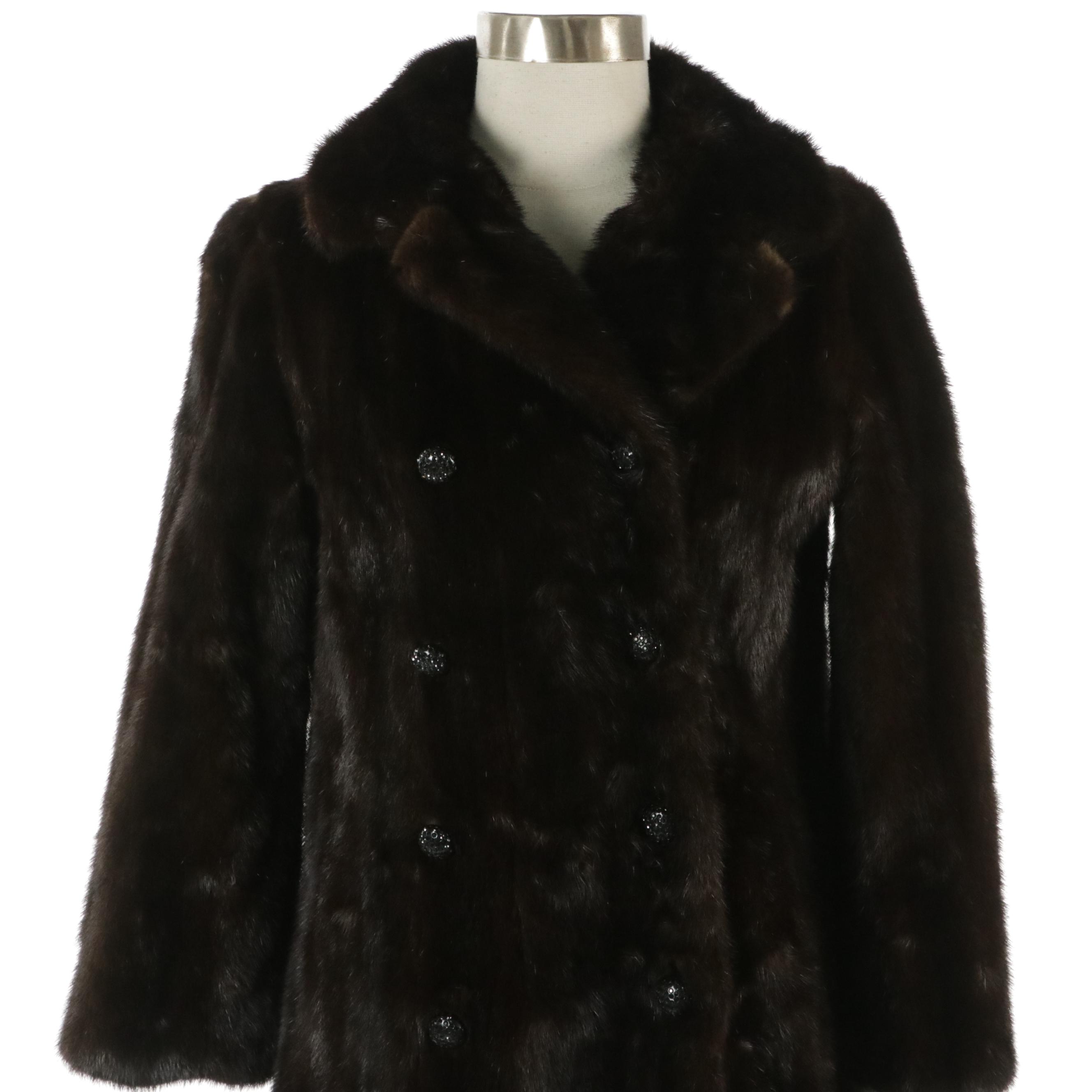 Vintage Revillon Black Diamond Mink Fur Coat and Adolfo Mink Fur Cap