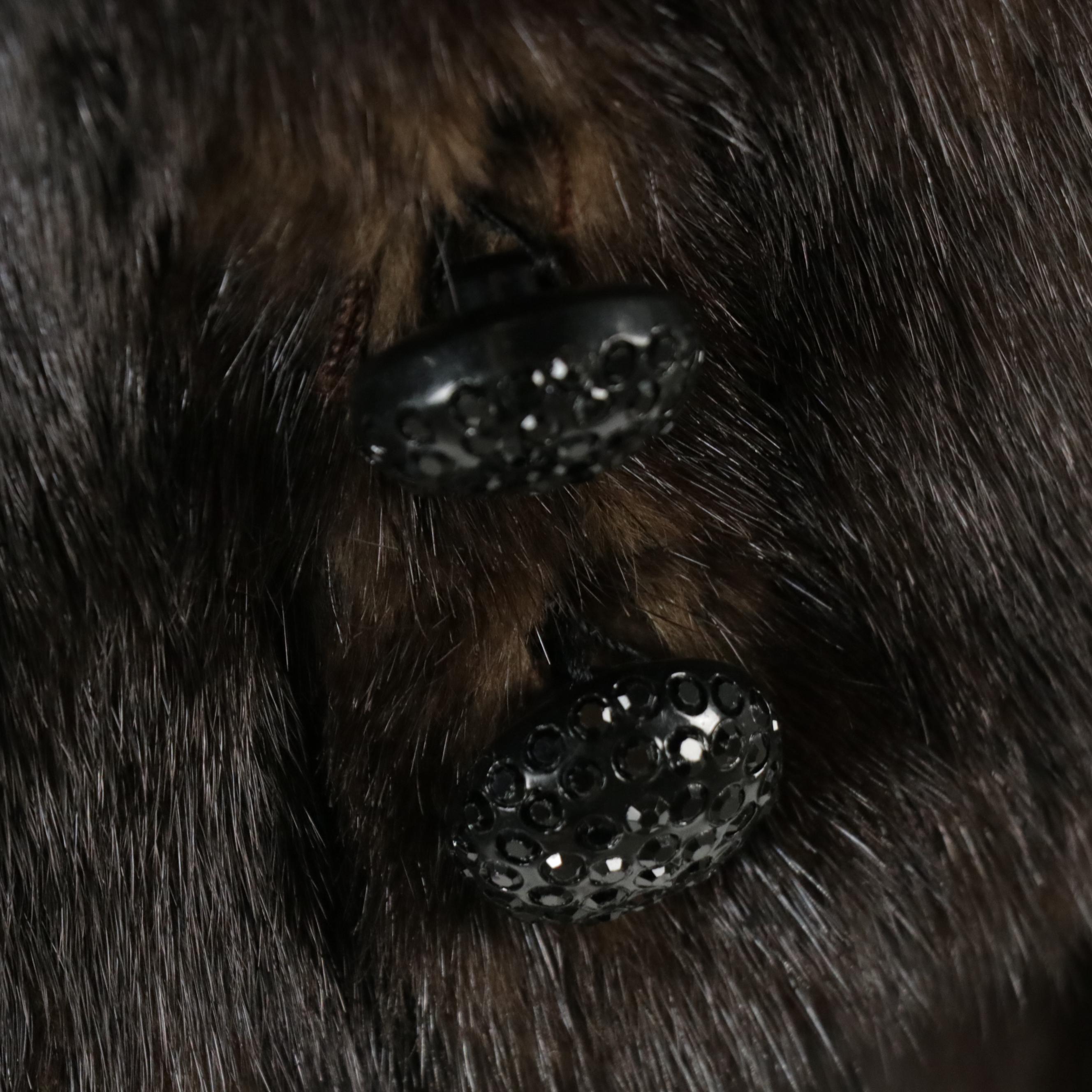 Vintage Revillon Black Diamond Mink Fur Coat and Adolfo Mink Fur Cap