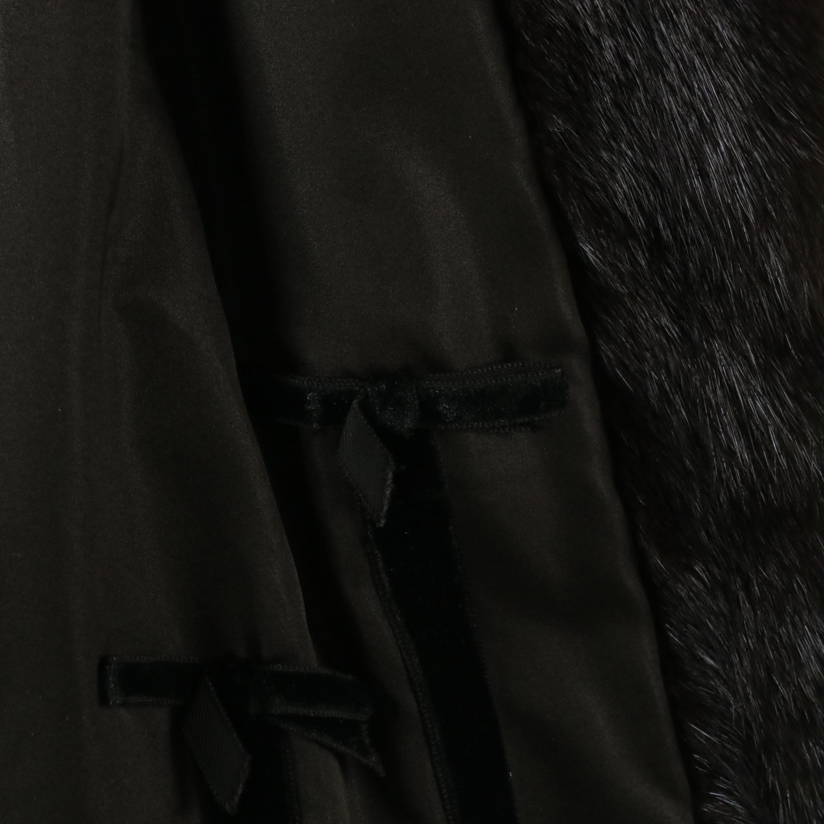 Vintage Revillon Black Diamond Mink Fur Coat and Adolfo Mink Fur Cap