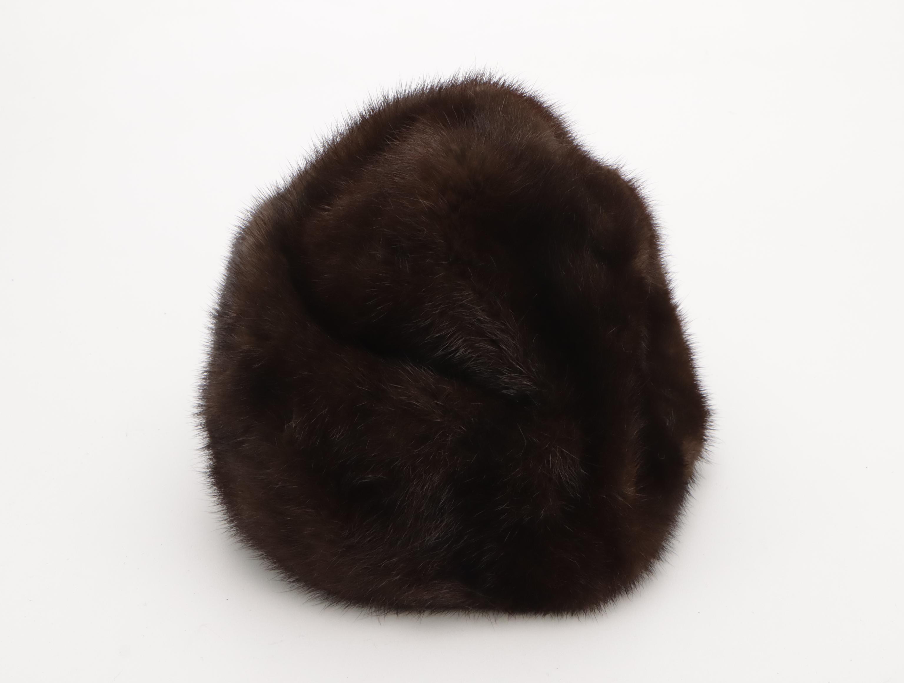 Vintage Revillon Black Diamond Mink Fur Coat and Adolfo Mink Fur Cap