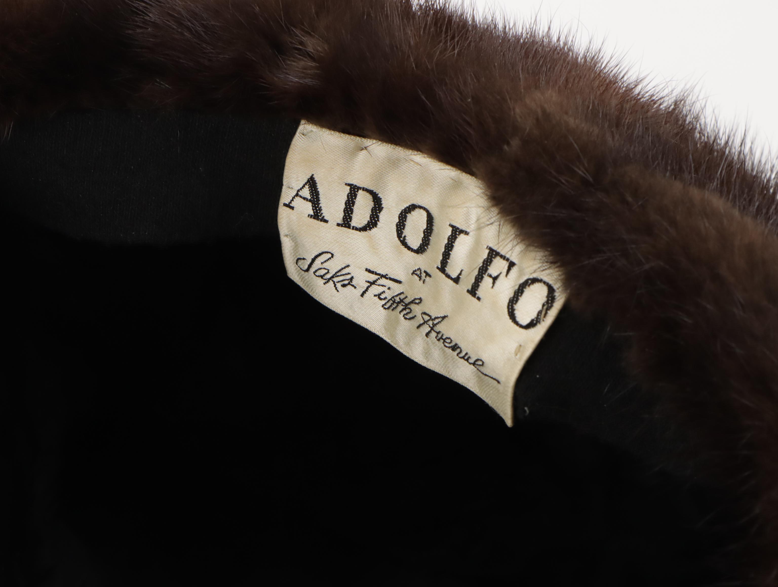 Vintage Revillon Black Diamond Mink Fur Coat and Adolfo Mink Fur Cap