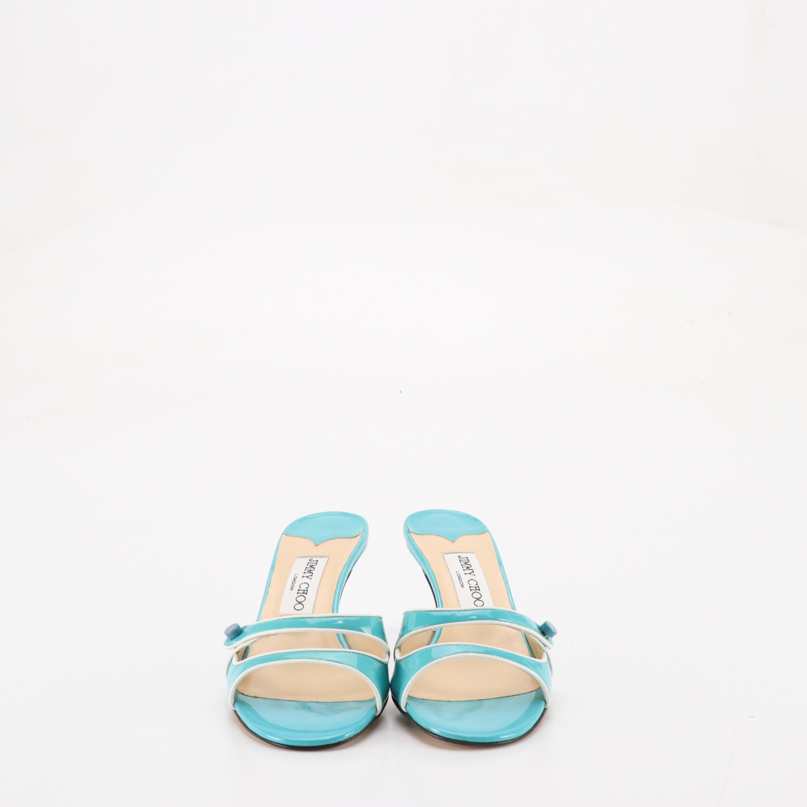 Jimmy Choo Wilcox Sandals in Aqua Blue Patent Leather, With Box