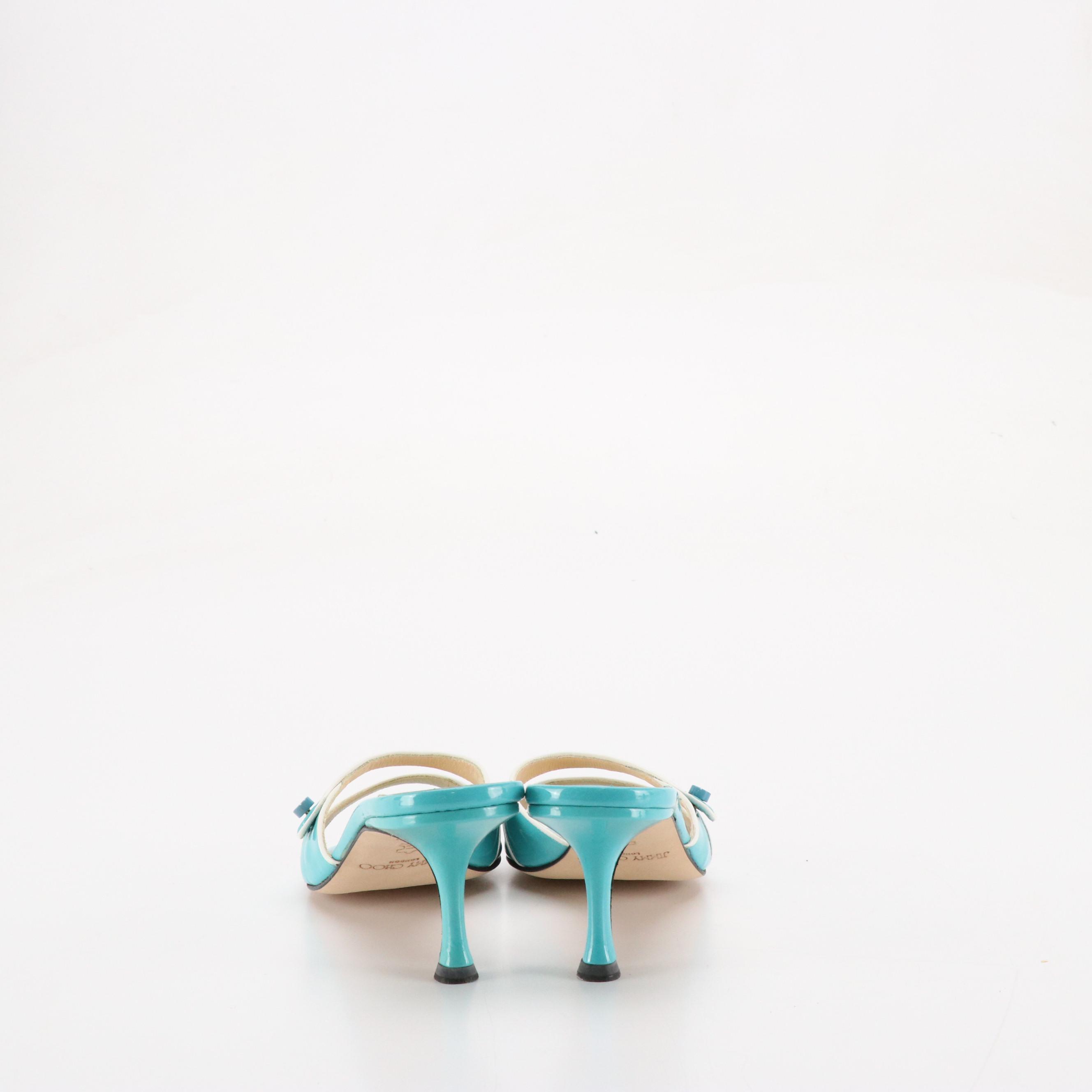 Jimmy Choo Wilcox Sandals in Aqua Blue Patent Leather, With Box