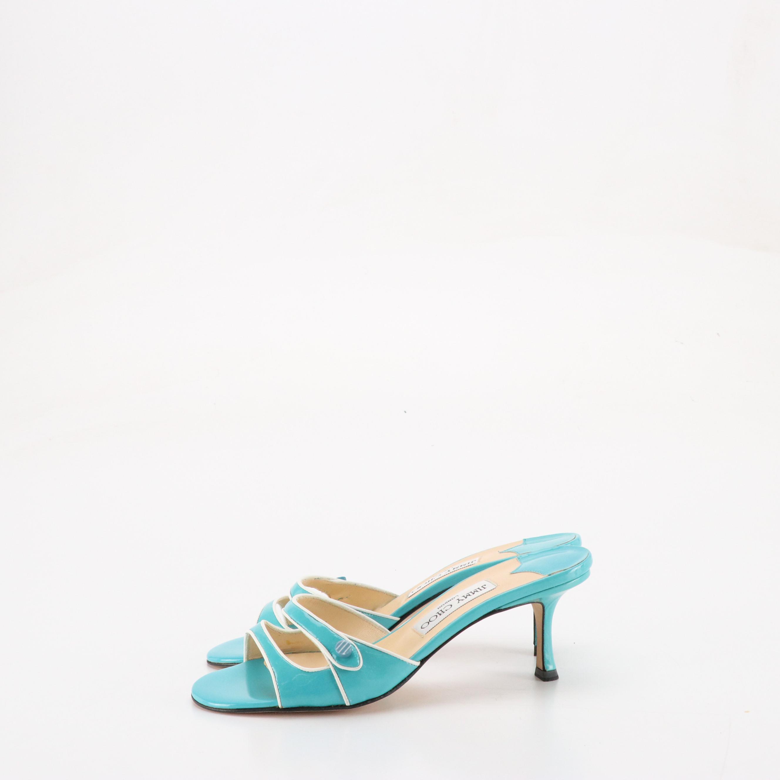 Jimmy Choo Wilcox Sandals in Aqua Blue Patent Leather, With Box