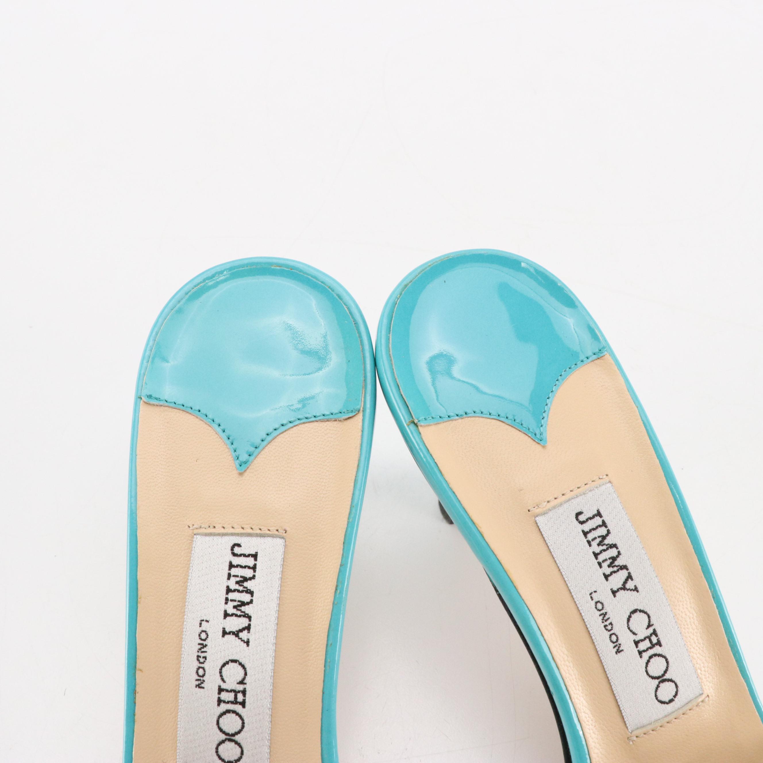 Jimmy Choo Wilcox Sandals in Aqua Blue Patent Leather, With Box
