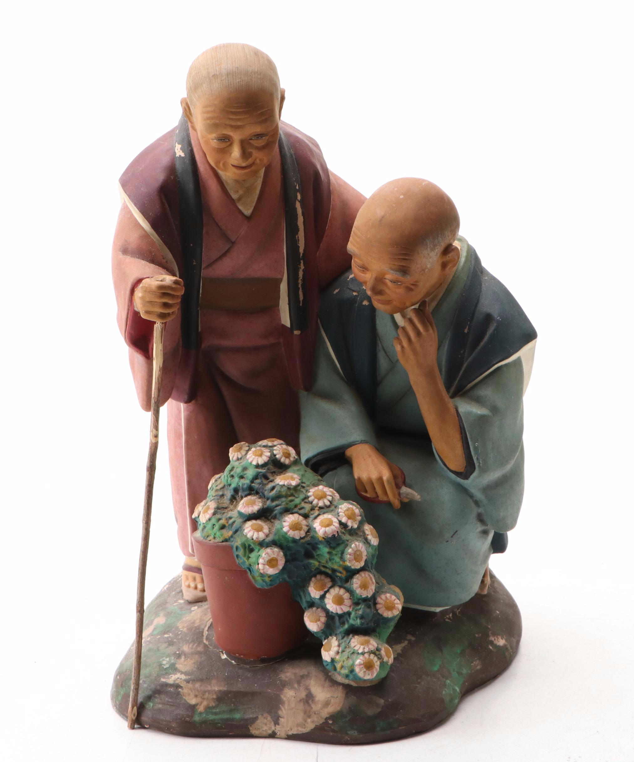 Hakata Urasaki Japanese Ceramic Figurines, Mid-20th Century