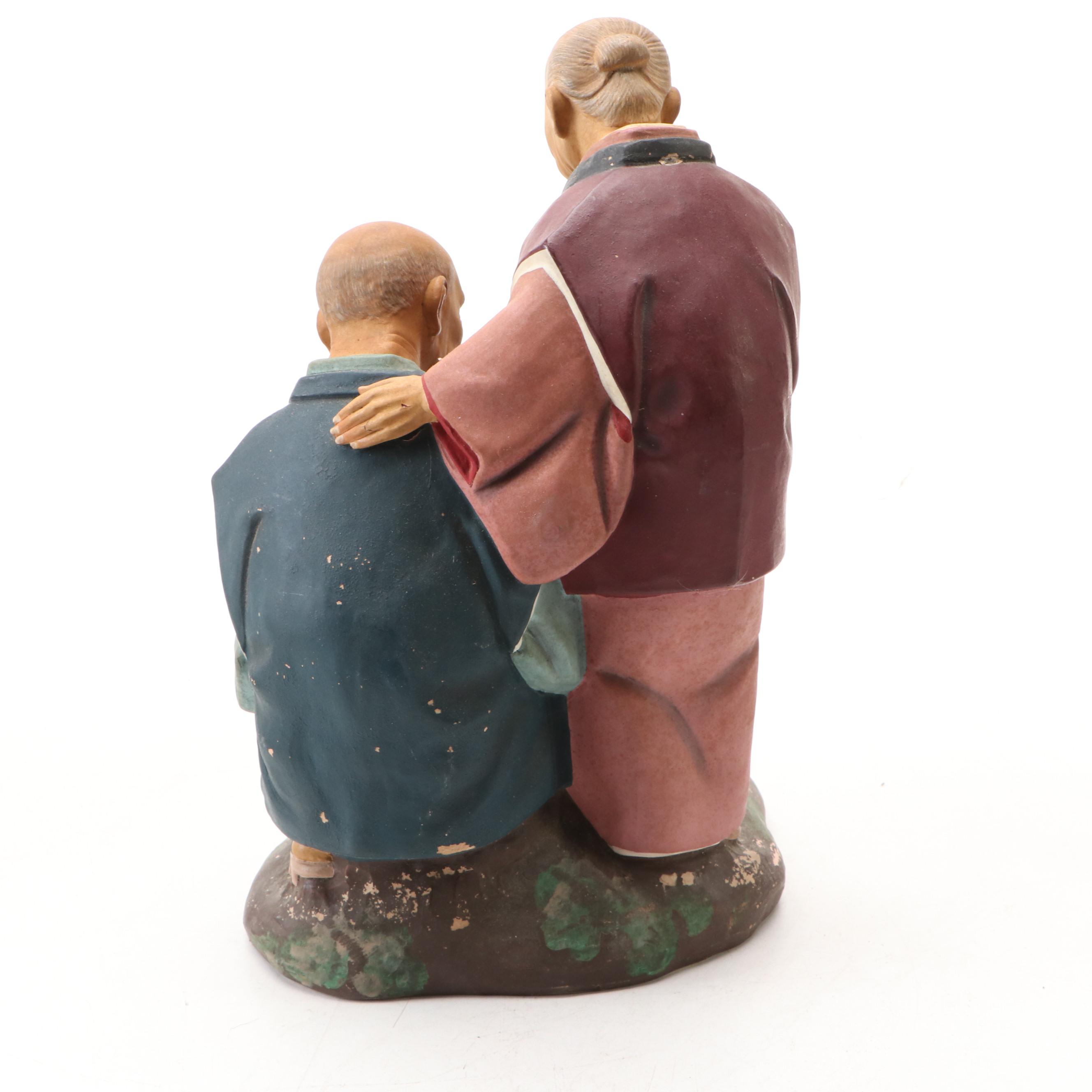 Hakata Urasaki Japanese Ceramic Figurines, Mid-20th Century