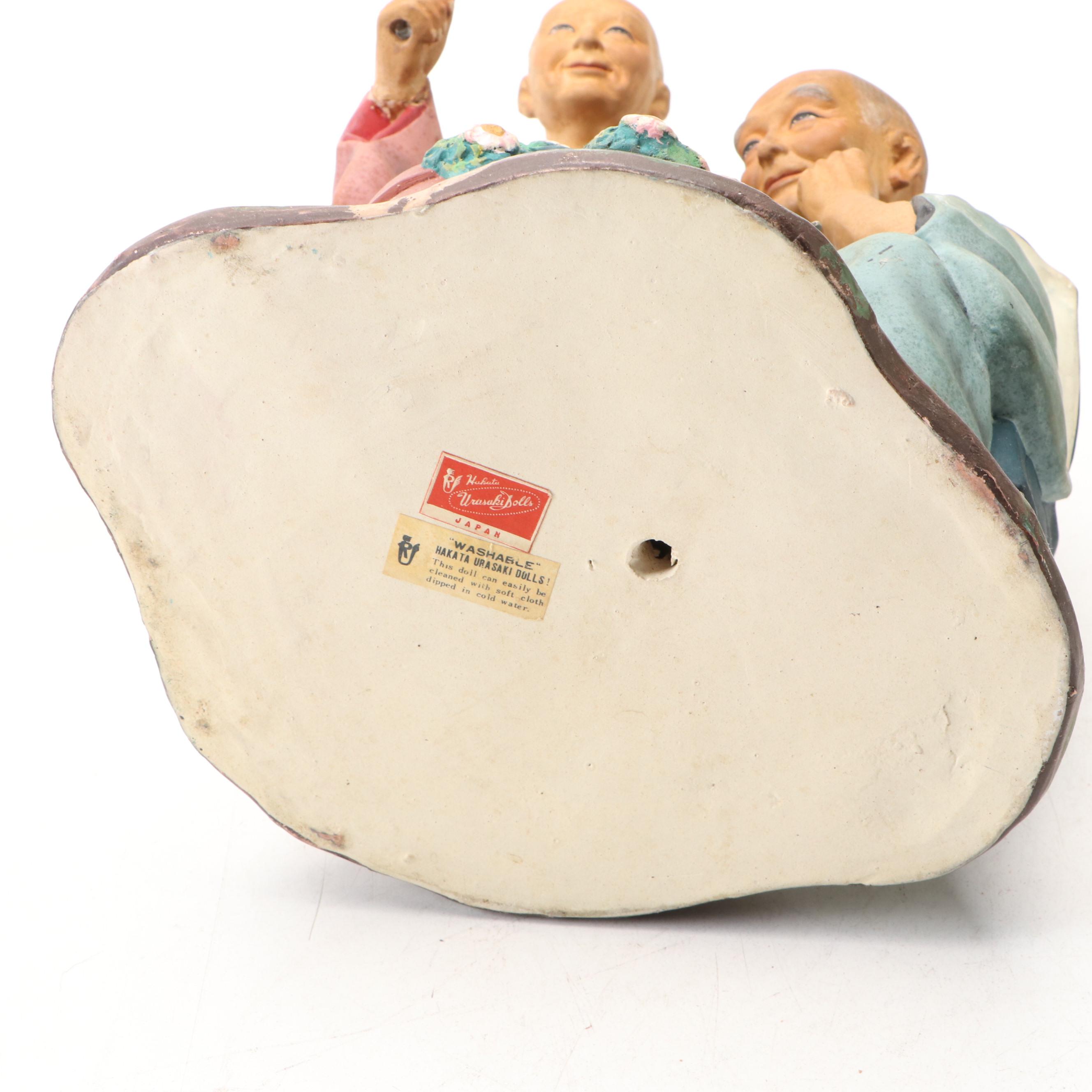 Hakata Urasaki Japanese Ceramic Figurines, Mid-20th Century