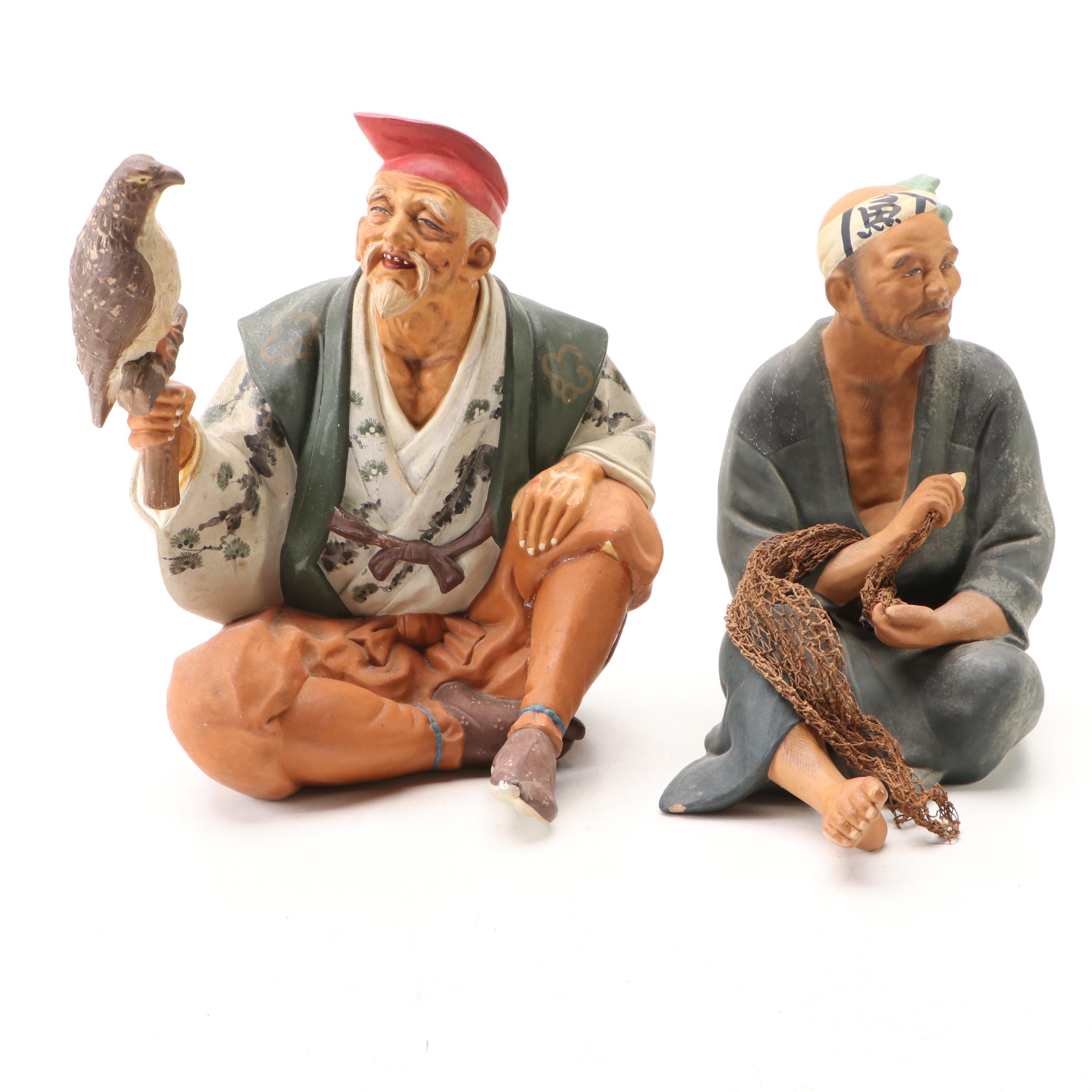Hakata Urasaki Japanese Ceramic Figurines, Mid-20th Century