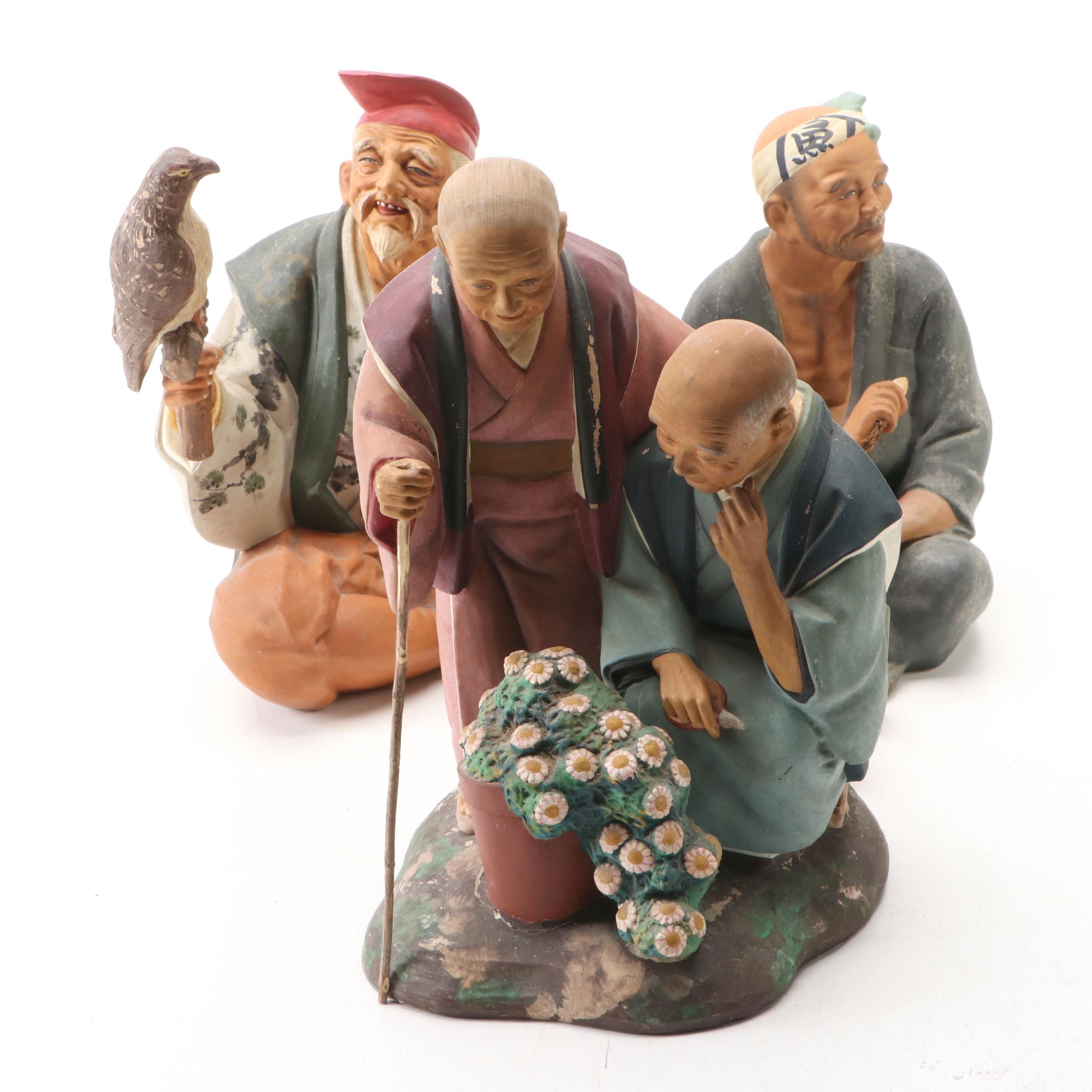 Hakata Urasaki Japanese Ceramic Figurines, Mid-20th Century